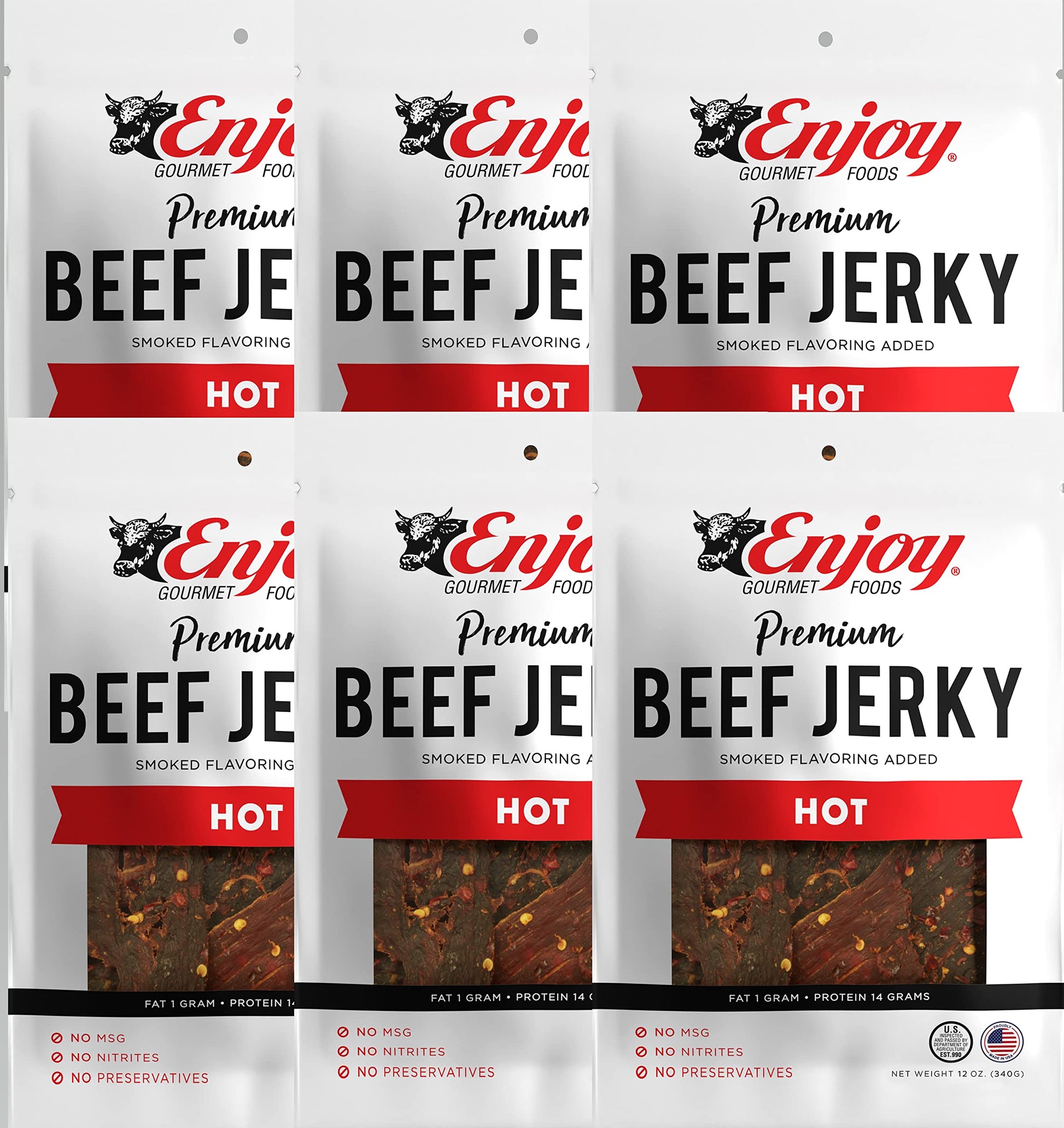 Enjoy Beef Jerky Hot, All Natural 12 Ounce (Pack Of 6)