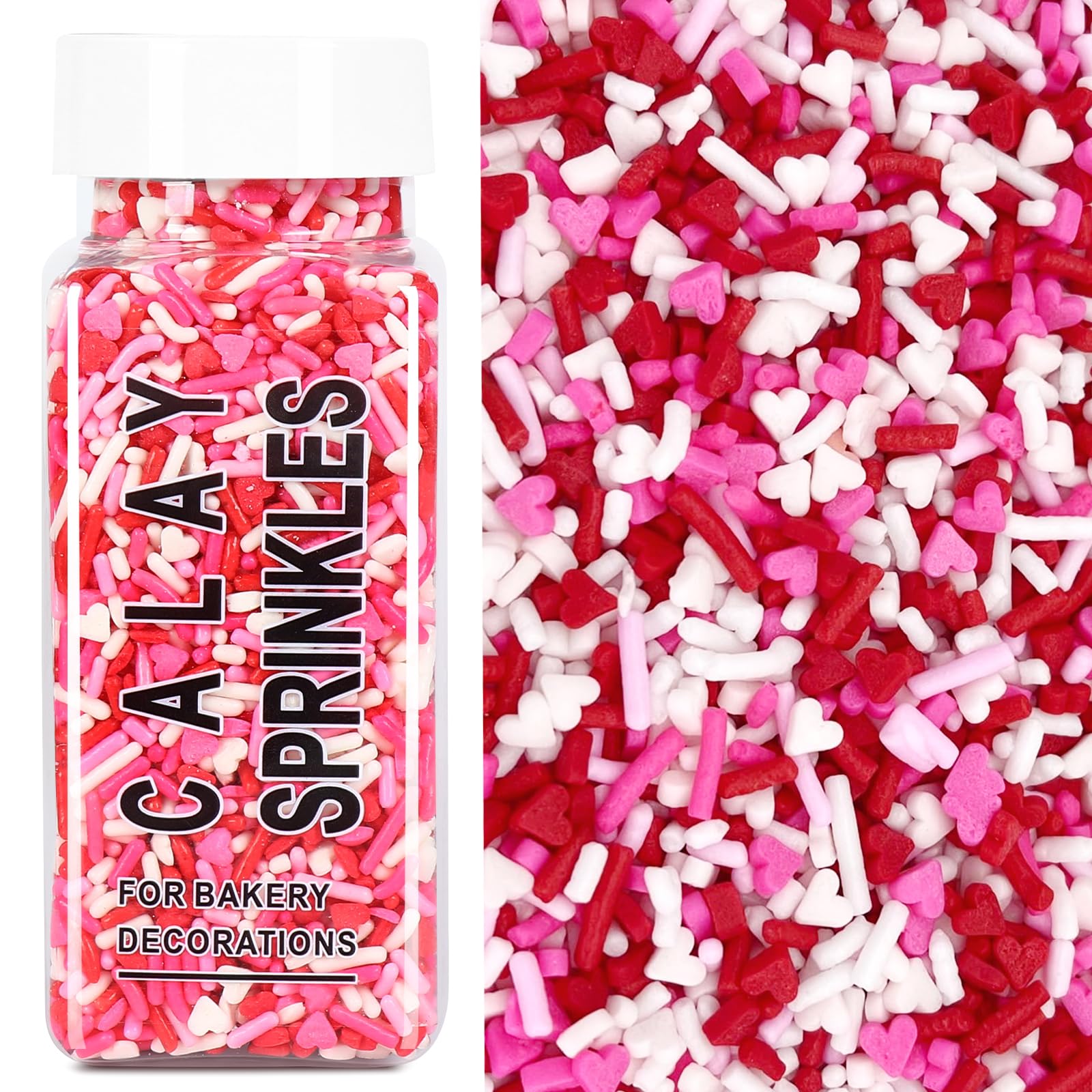 Miss Doozy Valentines Sprinkles for Baking - 3.53oz White Red Pink Jimmies and Heart Sprinkles for Cake Decorating