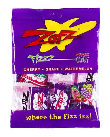 Zotz Fizz Power Candy Assorted - Fruit Flavored Hard Candy with a Fizzy Center | 80g Bag, Pack of 12 | Cherry, Grape & Watermelo