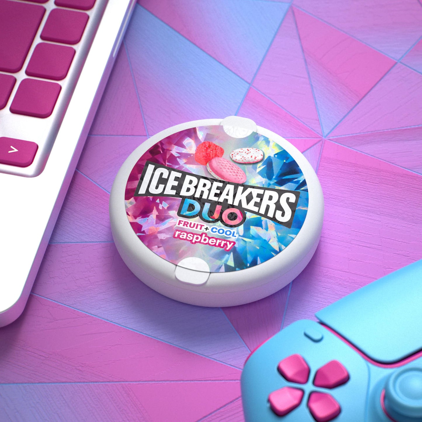 ICE BREAKERS Duo Fruit Plus Cool Raspberry Sugar Free Mints Tins, 1.3 oz (8 Count)
