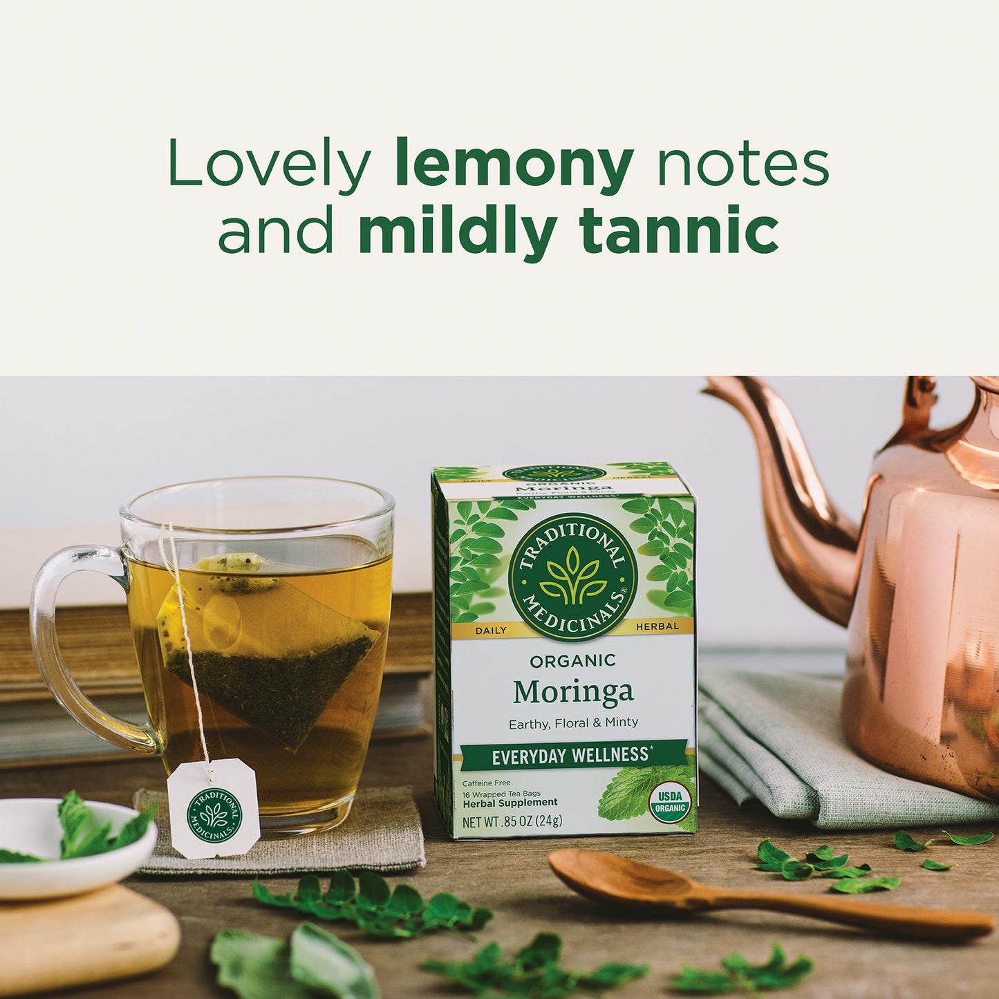 Traditional Medicinals Tea, Organic Moringa, Everyday Wellness, With Spearmint & Sage, 16 Tea Bags