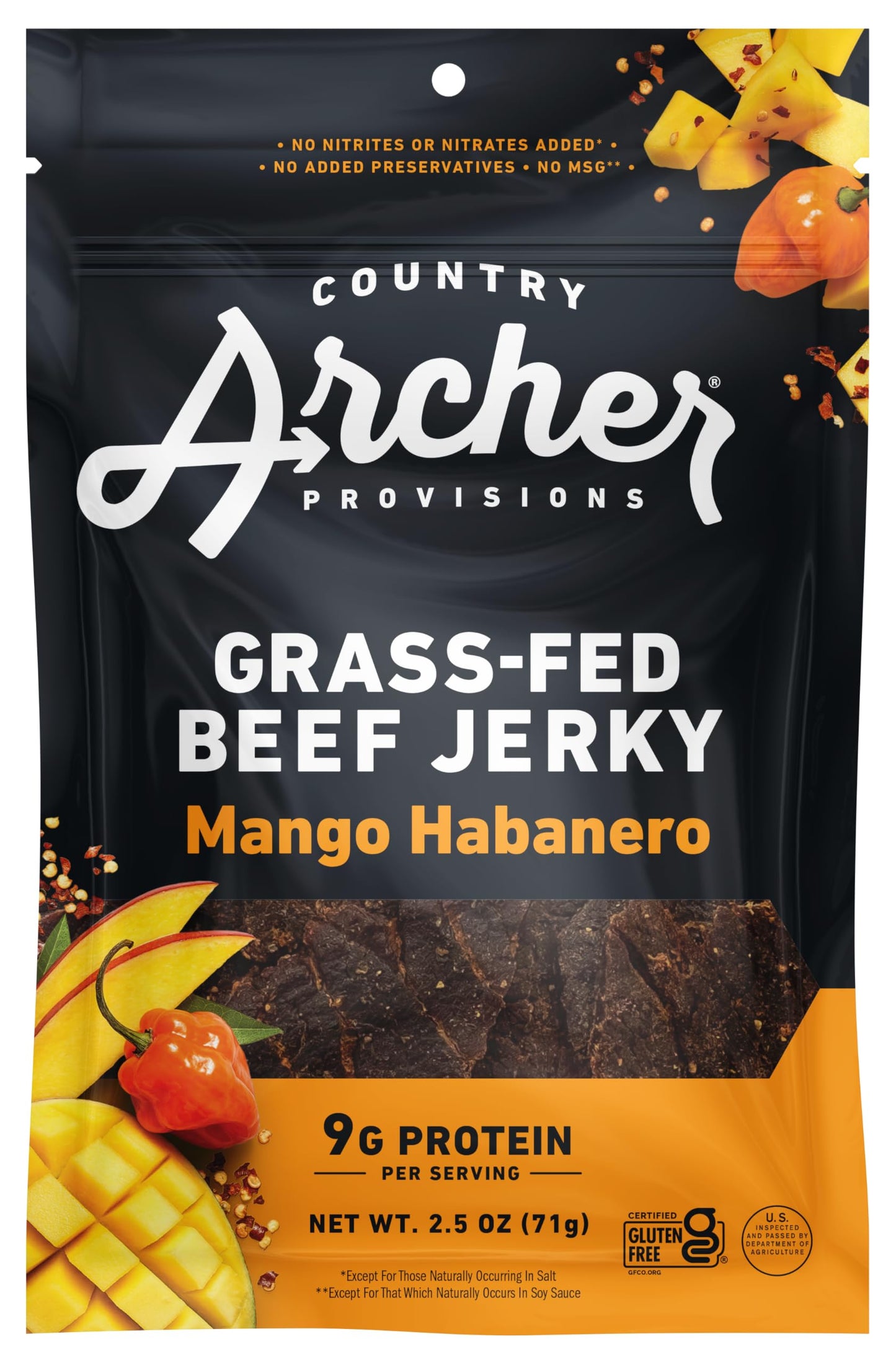 Country Archer Beef Jerky Snack Pack, Mango Habanero, 2.5 oz, Gluten Free, Paleo