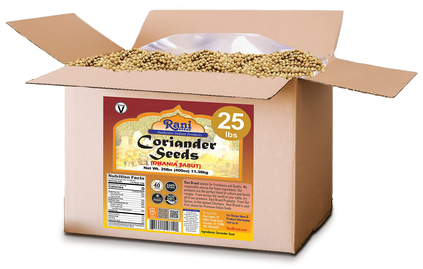 Rani Coriander (Dhania) Seeds Whole, Indian Spice 400Oz (25Lbs) 11.36Kg Bulk Box ~ All Natural | Gluten Friendly | Non-Gmo | Vegan | Indian Origin
