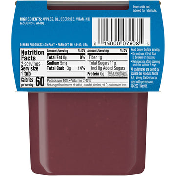 Gerber Baby Food Apple Blueberry, 4 Oz, 2 Ct Tubs (Pack Of 4)