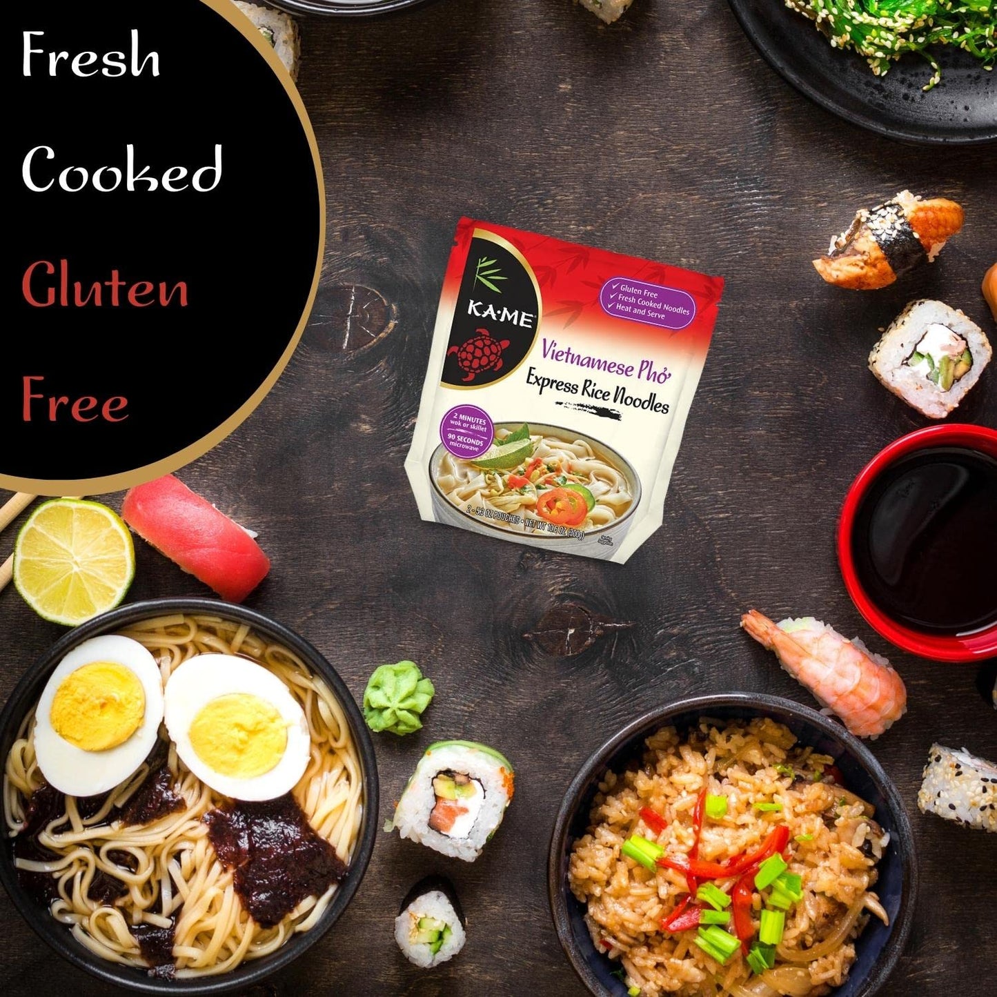 Ka-Me Gluten Free Rice Noodles - Vietnamese Express Pho Noodles Ready To Serve (Pack Of 6)