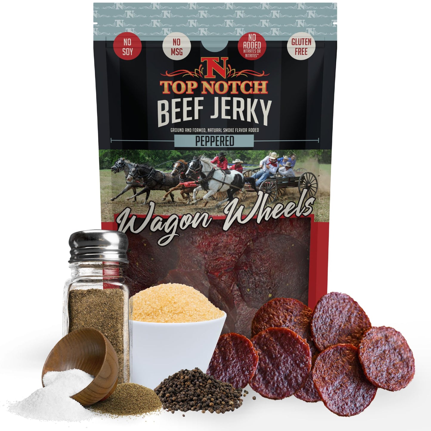 Top Notch Jerky Beef Jerky - 10 oz Bag - High Protein Snack for Kids and Adults - Pepper Flavor