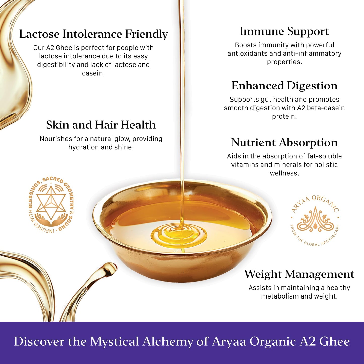 Aryaa Organic A2 Ghee | Grass-fed Cow Ghee  Bilona Method |1Liter (34 fl oz) | enhanced Ayurvedic Elixir | Lactose-free  Non-GMO  Keto-Friendly  Gluten-Free   -Free  Additive Free