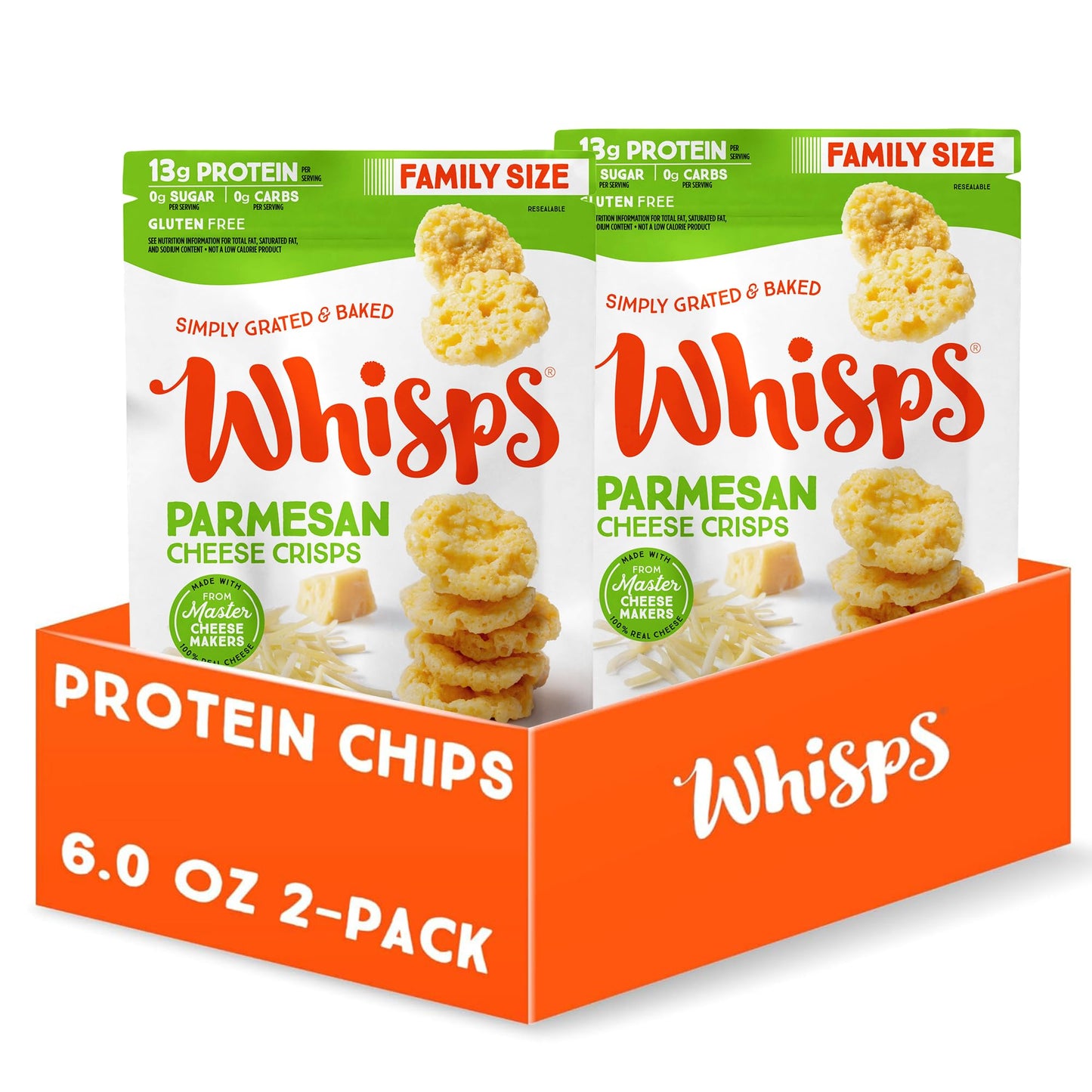 Whisps Cheese Crisps Parmesan Cheese | Protein Snacks | Gluten Free, High Protein, Low Carb | 6 Oz, 2 Pack