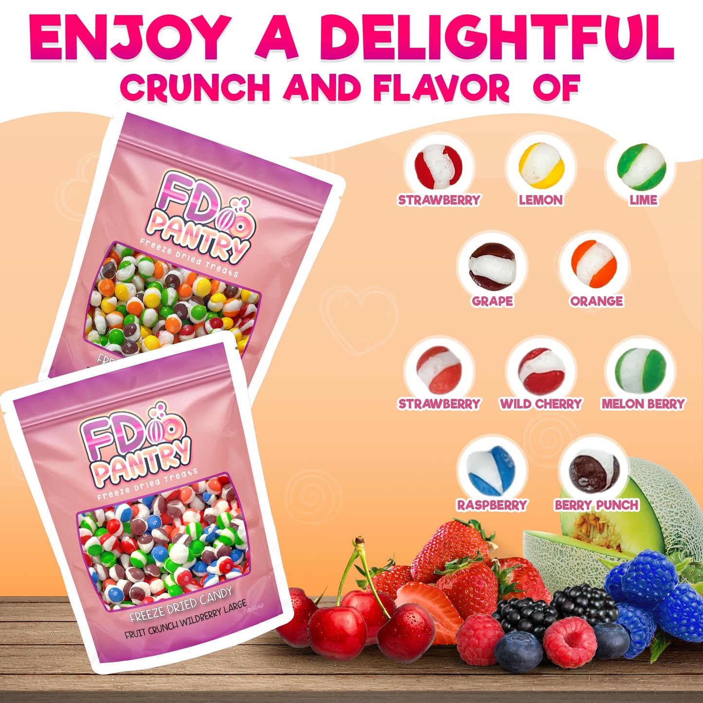 FD Pantry Freeze Dried Candy Variety Pack - 2 Pack, 2 Pounds - Original Rainbow & Wildberry Fruit Crunch