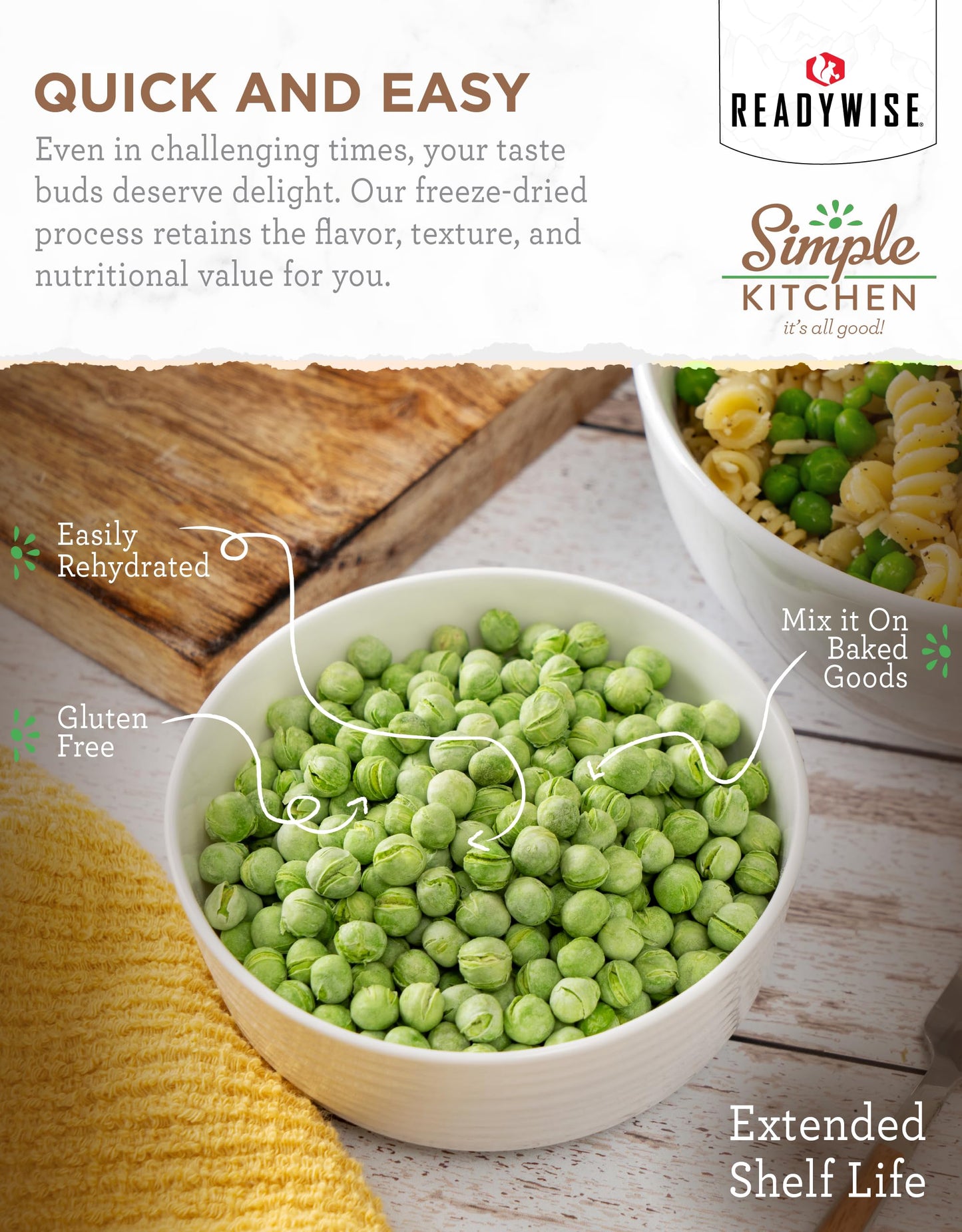 Simple Kitchen Freeze Dried Peas - 17 Servings For Family Meal Prep, Gluten Free & Dehydrated Just Add Water Canned Food, Emergency Survival Food For Camping Meals, Backpacking & Hiking, #10 Can