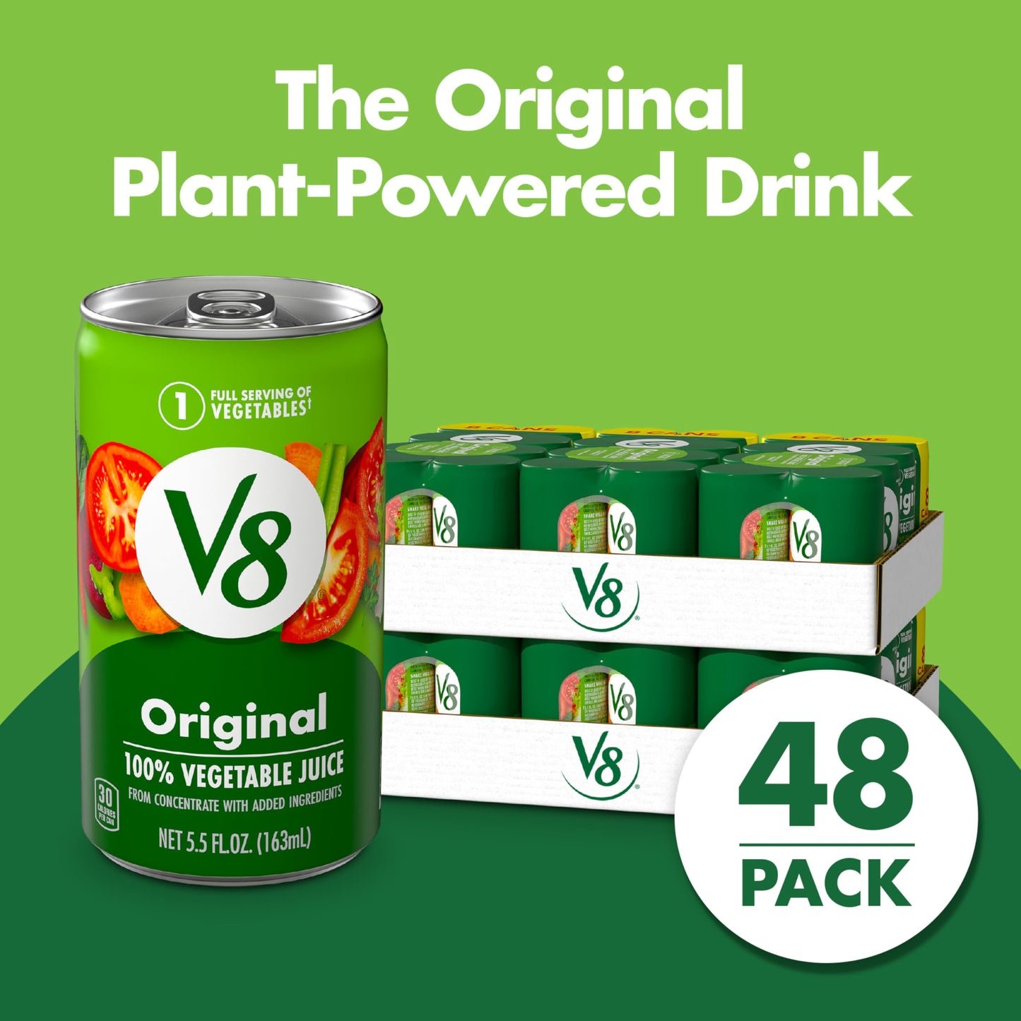 V8 Original 100% Vegetable Juice, Vegetable Blend with Tomato Juice, 5.5 FL OZ Can (6 Packs of 8 Cans)