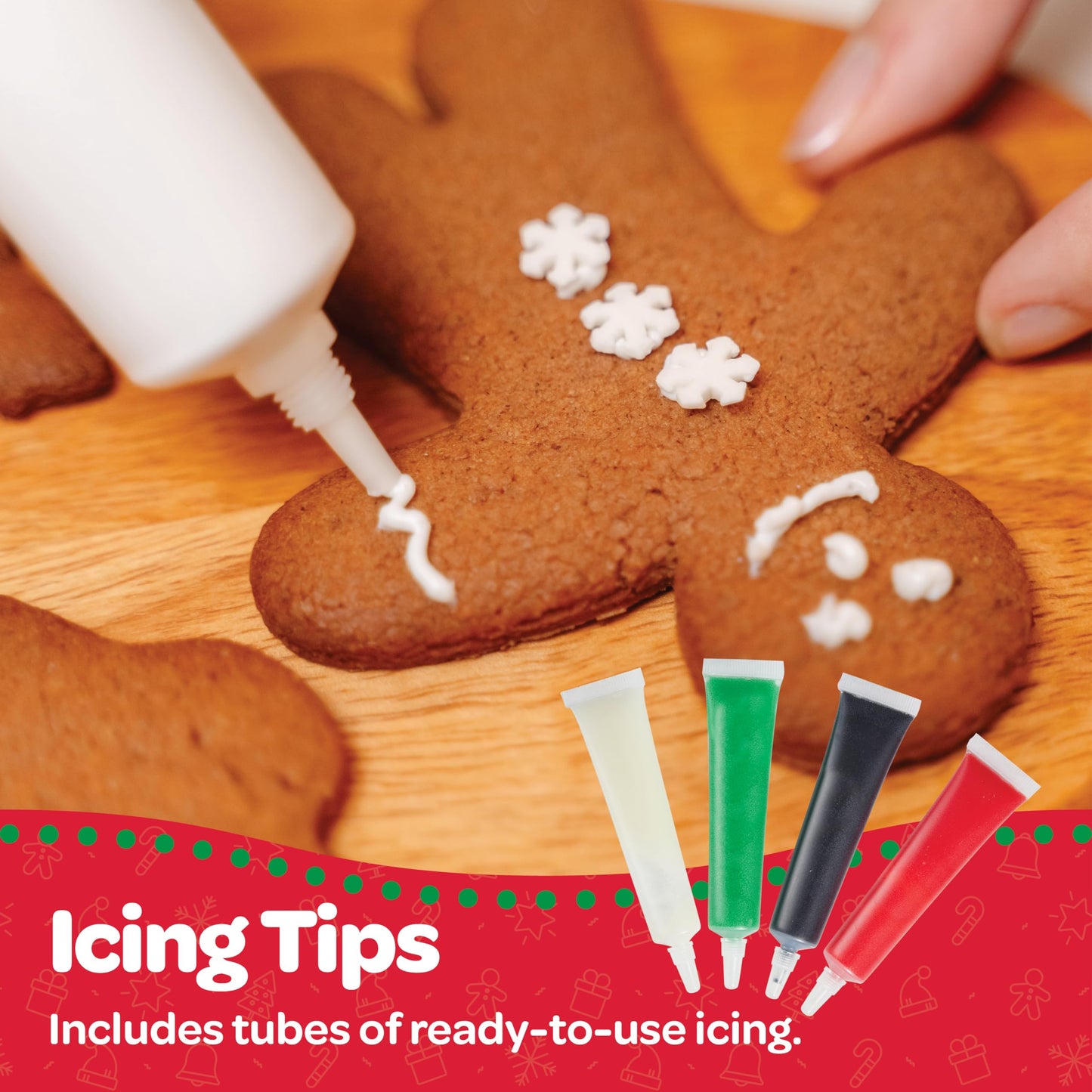 SEWANTA Gingerbread Cookie Kit Set of 16 - Includes Cookies, Tray, Color Tips, Crystals - Holiday Fun Activity for Kids - Brown