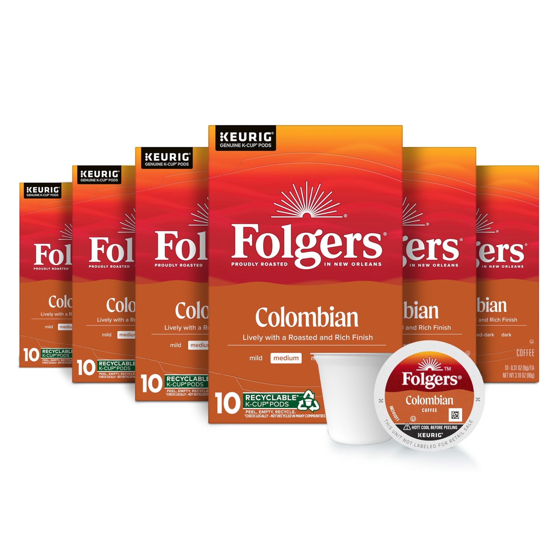 Folgers Colombian Coffee  Medium Roast  Keurig K-Cup Pods  10 Count Box (Pack of 6)