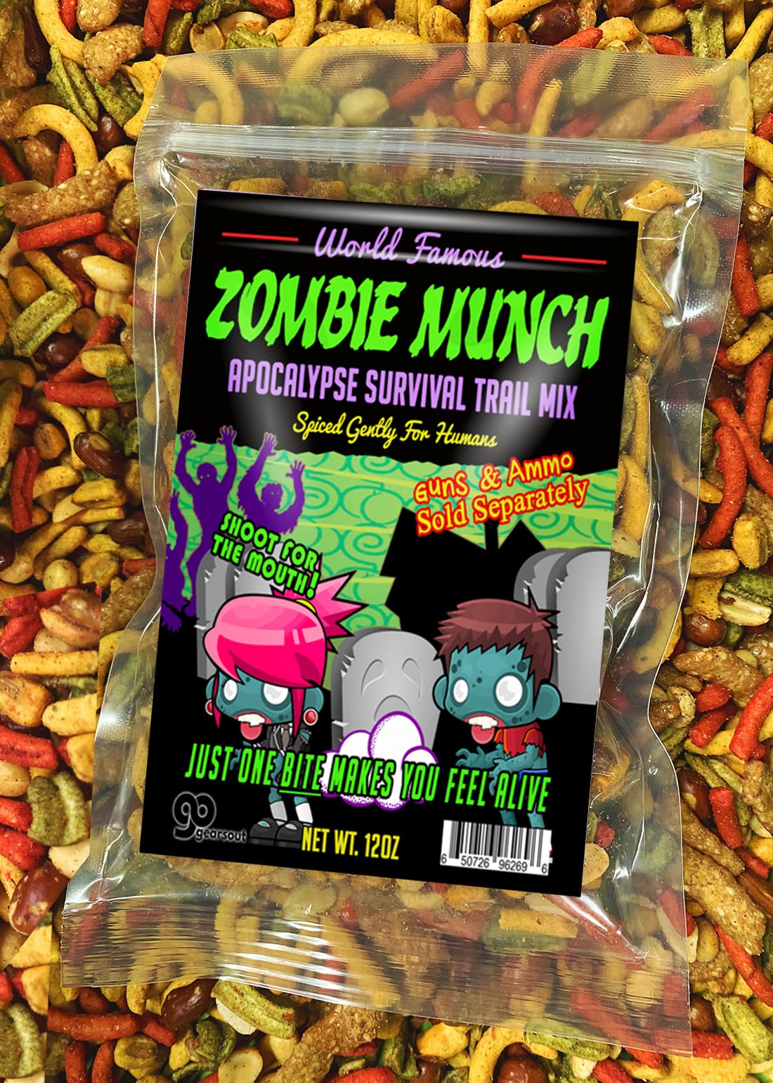Zombie Munch Apocalypse Survival Trail Mix - Healthy Survivalist Gift Funny Trail Mix Gift Bag Resealable Funny Healthy Gifts Zo