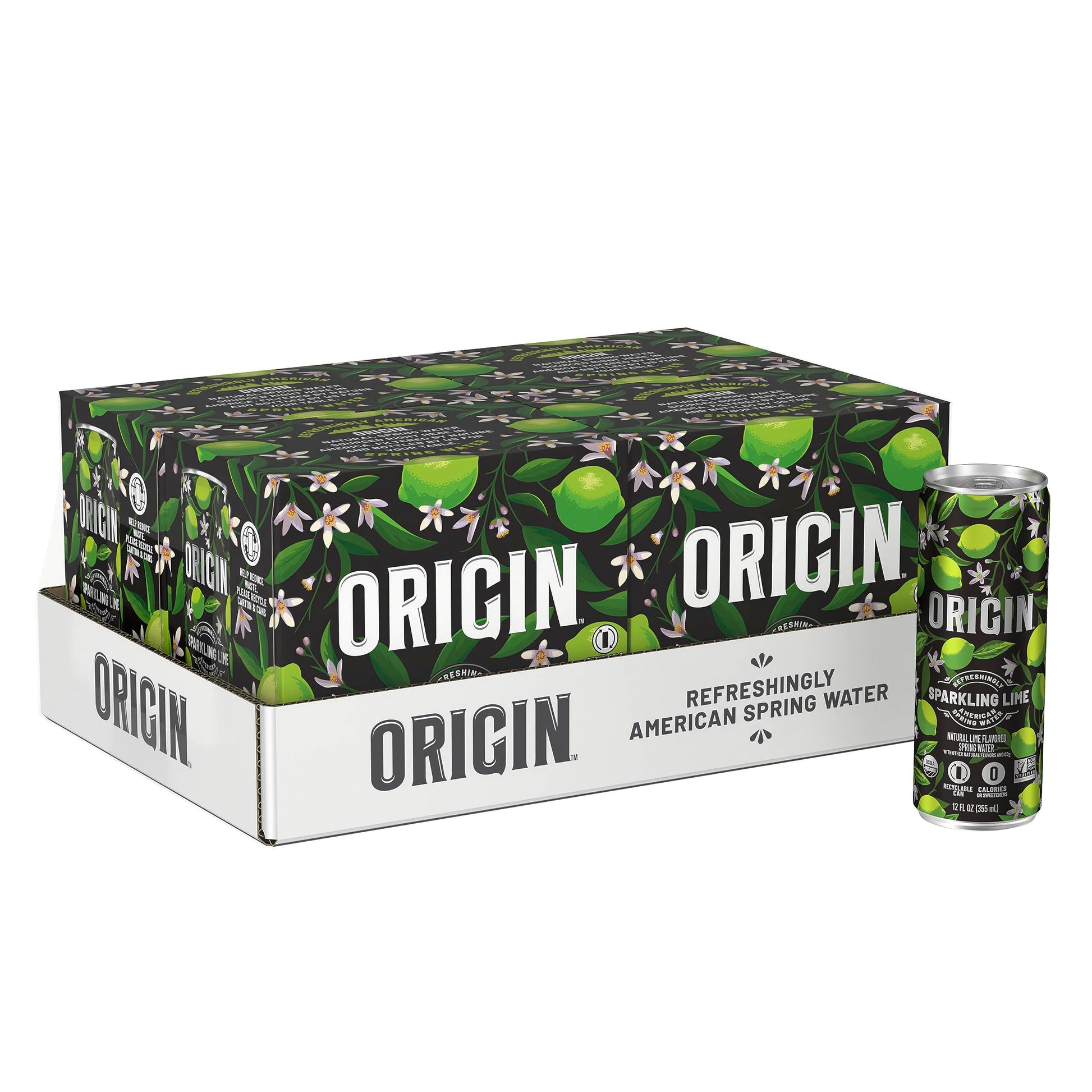 Origin Organic & Non-Gmo Lime Flavor Sparkling Water, 12 Fl Oz, Recyclable Aluminum Cans, 12 Fl Oz (Pack Of 24)