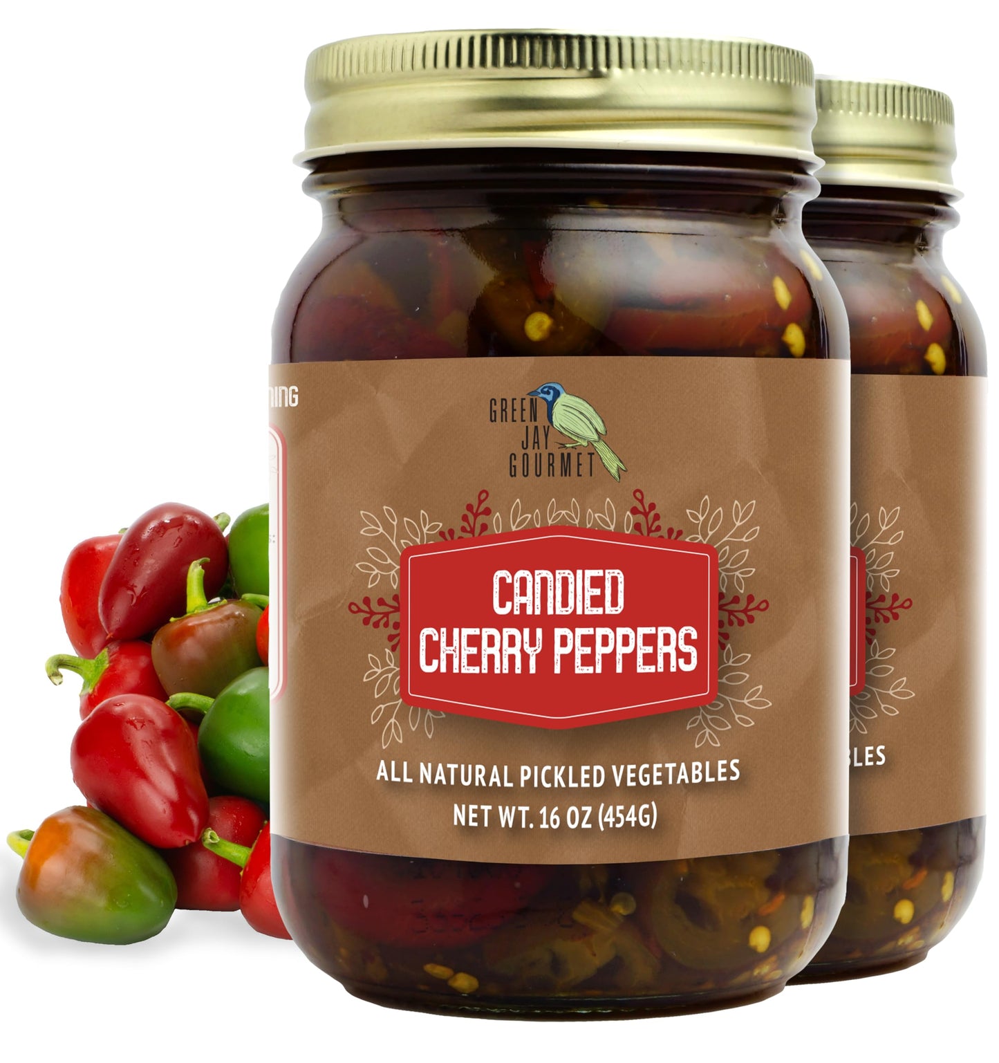 Green Jay Gourmet Pickled Candied Cherry Peppers in a Jar - Fresh Hand Jarred Vegetables for Cooking & Pantry - Pre-Prepared Pic