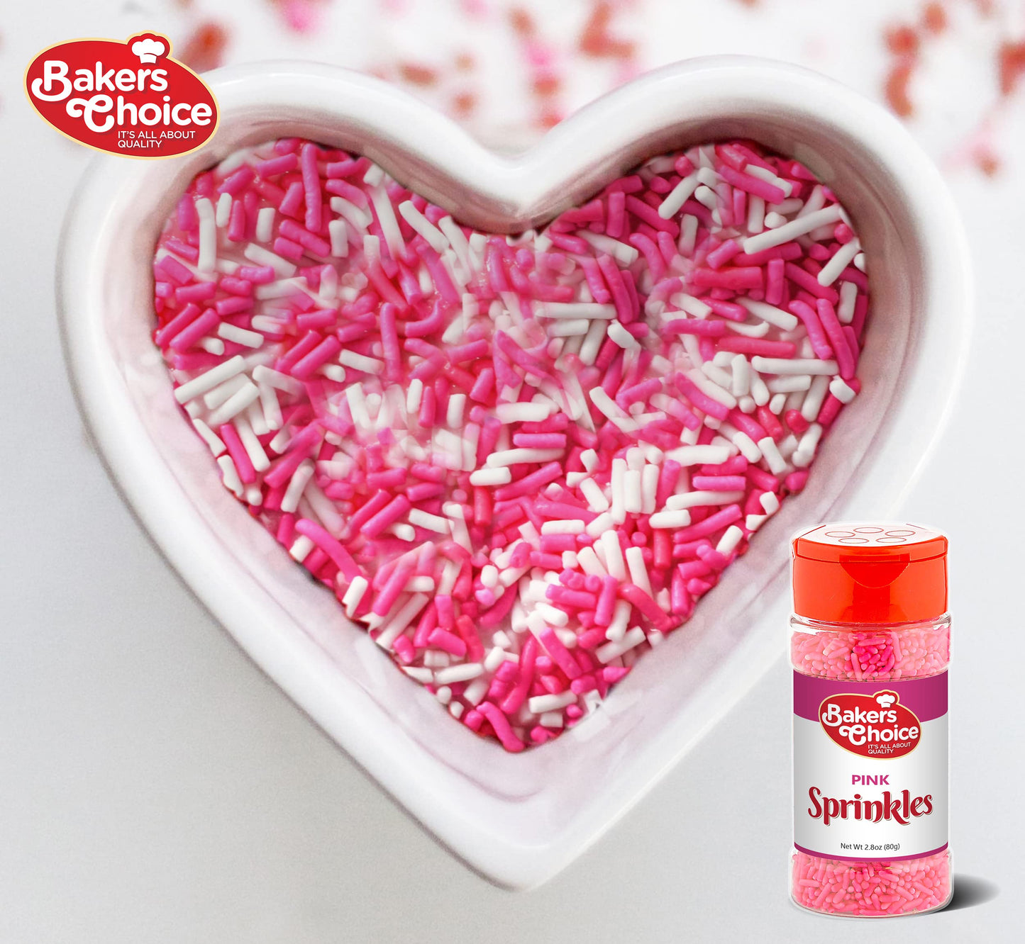 Bakers Choice Pink Sprinkles For Baking - Jimmies Sprinkles For Ice Cream Toppings - Dairy Free, Kosher 2.8 Oz