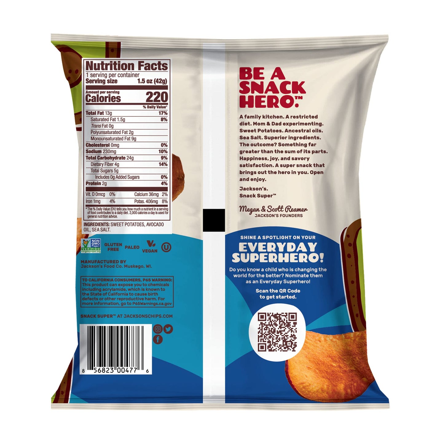 Jacksons Sweet Potato Kettle Chips, Sea Salt, 1.5 oz, Pack of 10, Allergen-friendly, Gluten Free, Vegan, Paleo Friendly