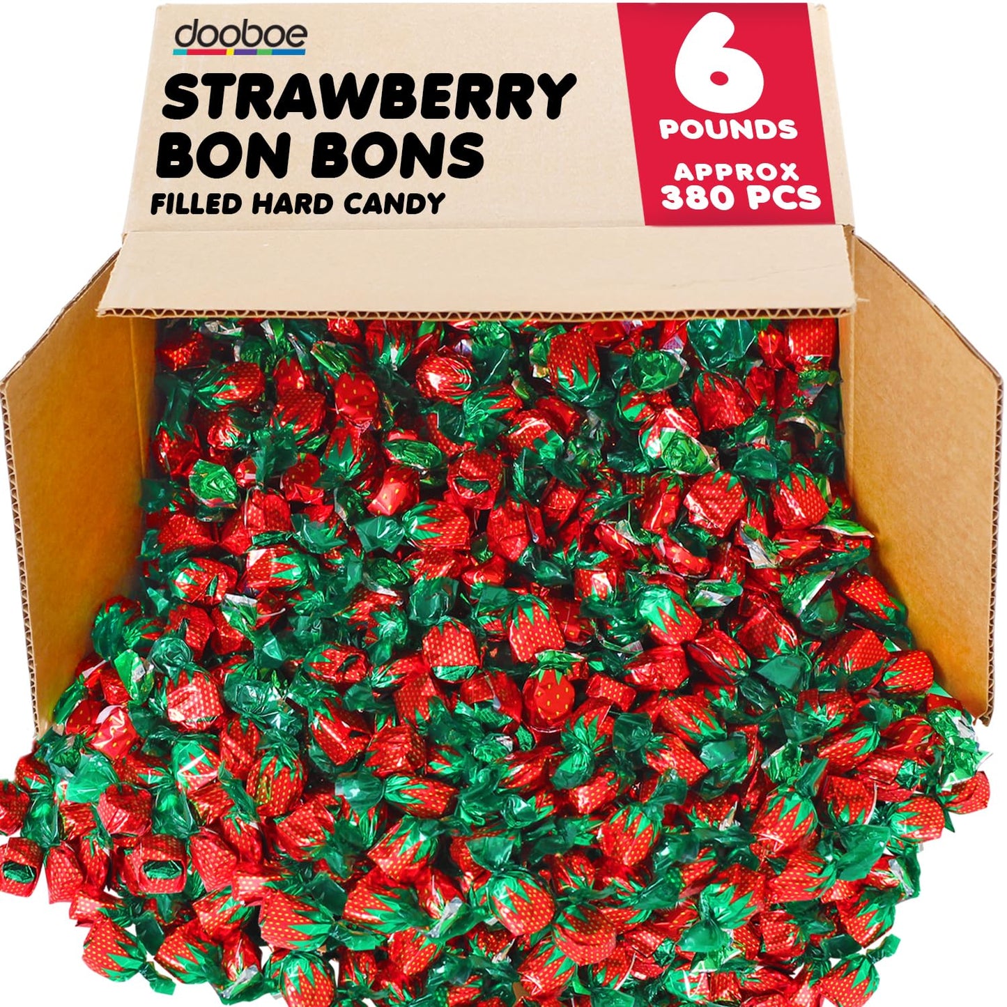 Strawberry Hard Candy - 6 Pounds - Old Fashioned Christmas Candy - Bulk Individually Wrapped Candy For Office - Strawberry Bon B