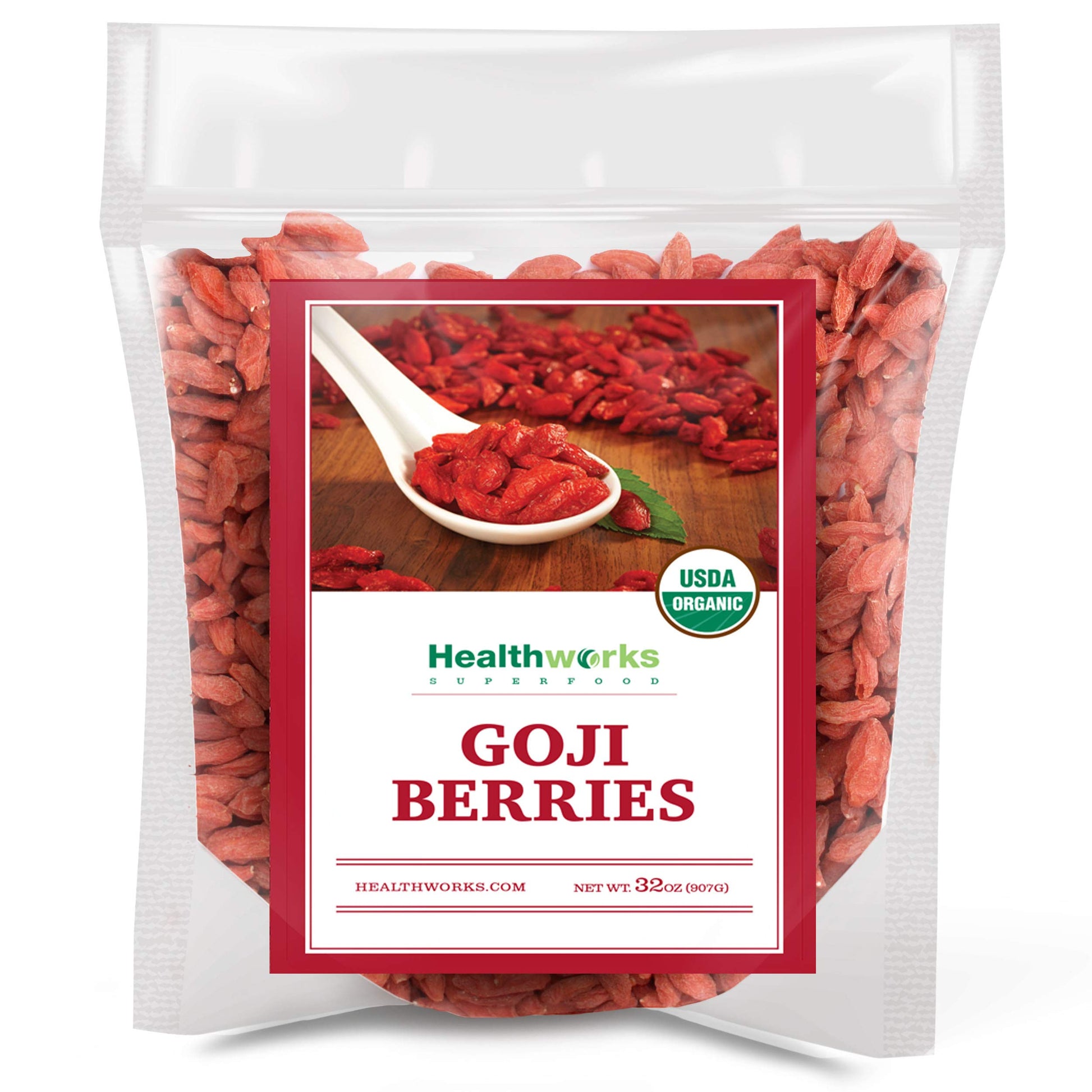 Healthworks Organic Dried Goji Berries - 32oz / 2lb - 1 Pack - Vegan and Non-GMO Certified Organic Raw Sun-Dried Goji Berries