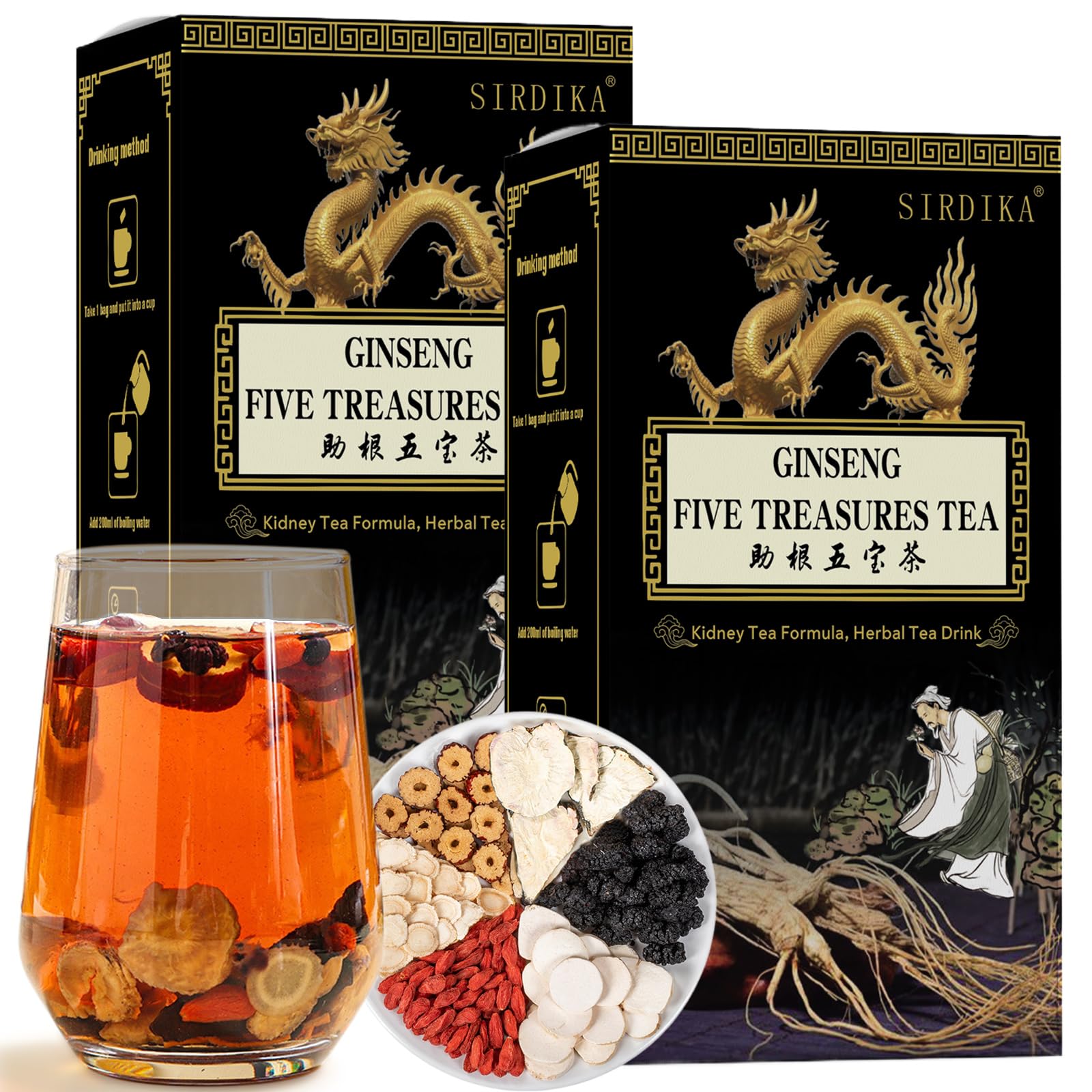 Ginseng Five Treasure Tea, Kidney Teas Formula Ginseng Six Treasure Tea, 6 Precious Ingredients Formula, Traditional Chinese Her