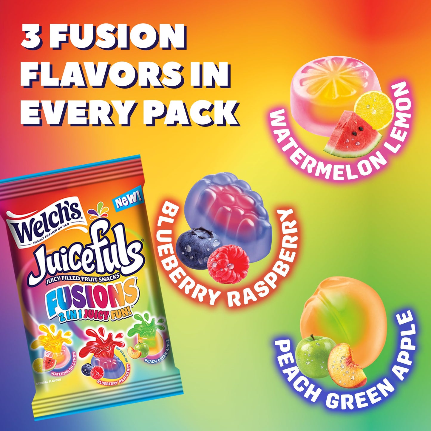Welchs Fruit Snacks Juicefuls Fusions Assorted Fruit Flavor Bulk Pack Gluten Free 4oz (Pack of 12)