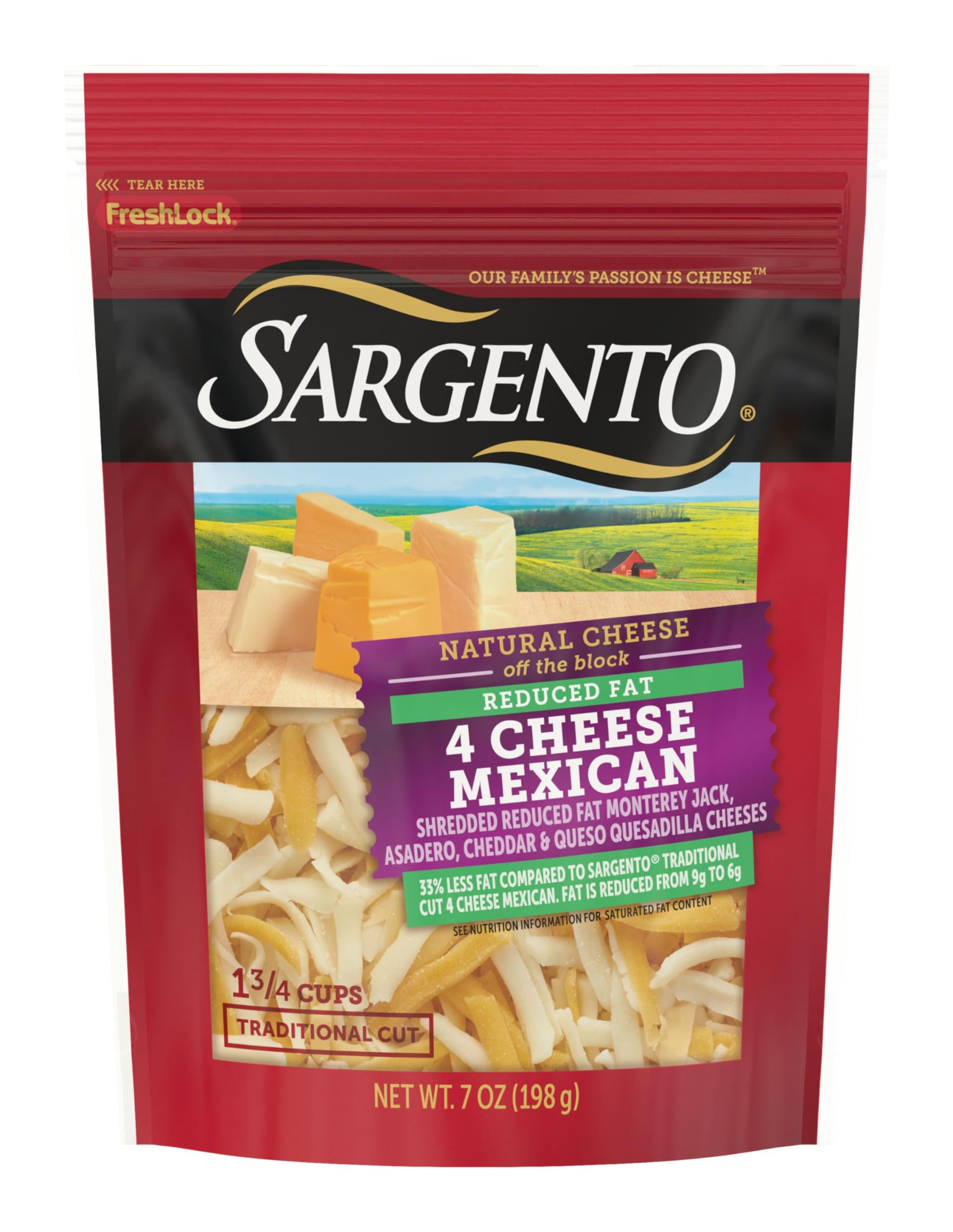 Sargento Reduced Fat Natural 4 Cheese Mexican Shredded Cheese, Traditional Cut, 7 oz