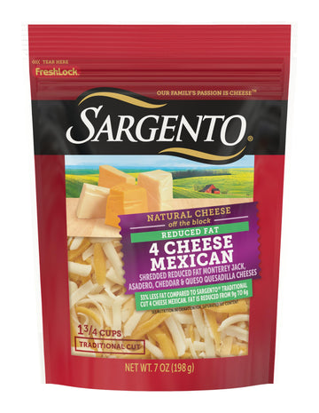 Sargento Reduced Fat Natural 4 Cheese Mexican Shredded Cheese, Traditional Cut, 7 oz