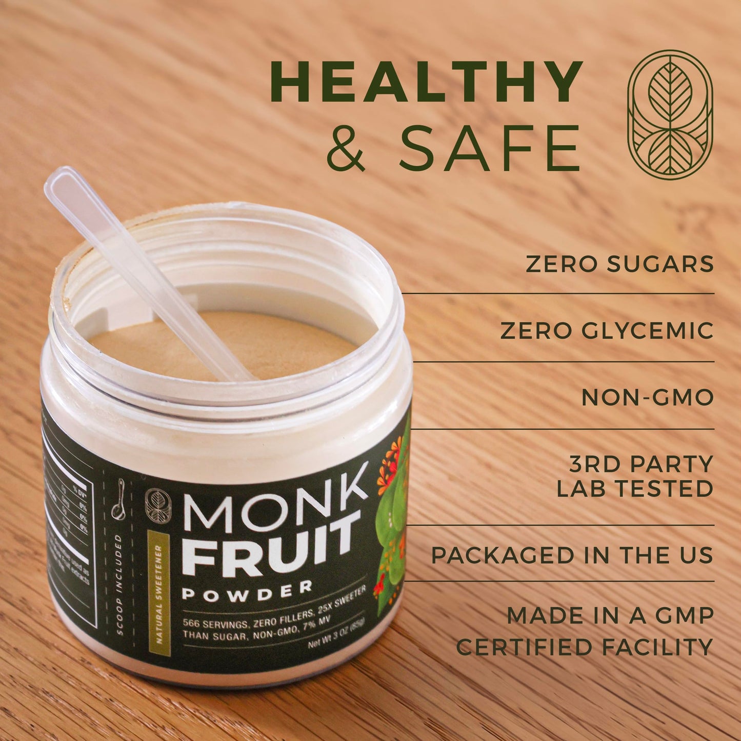 Monk Fruit Extract Powder (25X Sweeter Than Sugar) Zero Calories, Zero Sugar, Zero Glycemic, Non-GMO, No Fillers - Monk Fruit Sw