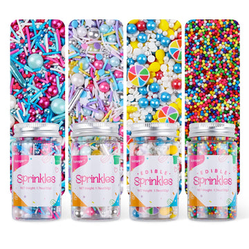 Sprinkles For Cake Decorating, Fancy Edible Sprinkles Set 4 Colors, Food Grade, 50G/Bottle, Sujoygar, Cake Toppers, Sprinkles Fo