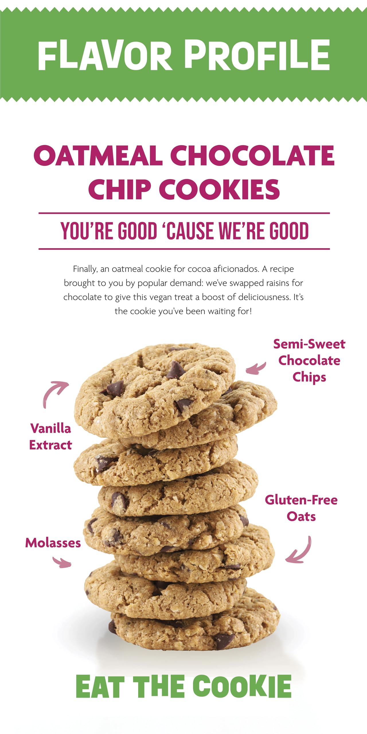 Plant-Based Oatmeal Chocolate Chip Cookies By Steve & Andys, Organic And Gluten Free Soft-Baked, Non-Gmo And Kosher Certified, 5