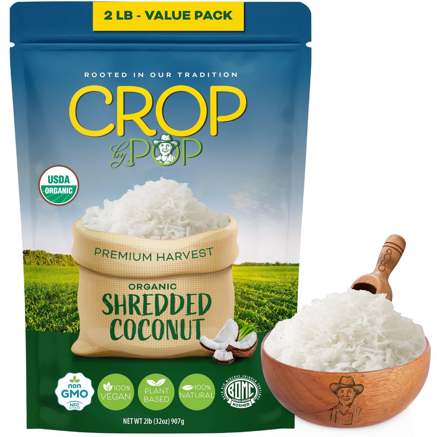 Nut Cravings Organic Shredded Coconut Flakes, Unsweetened, 2 LB, Non-GMO, Gluten Free, Vegan, Kosher, Perfect for Baking and Cooking