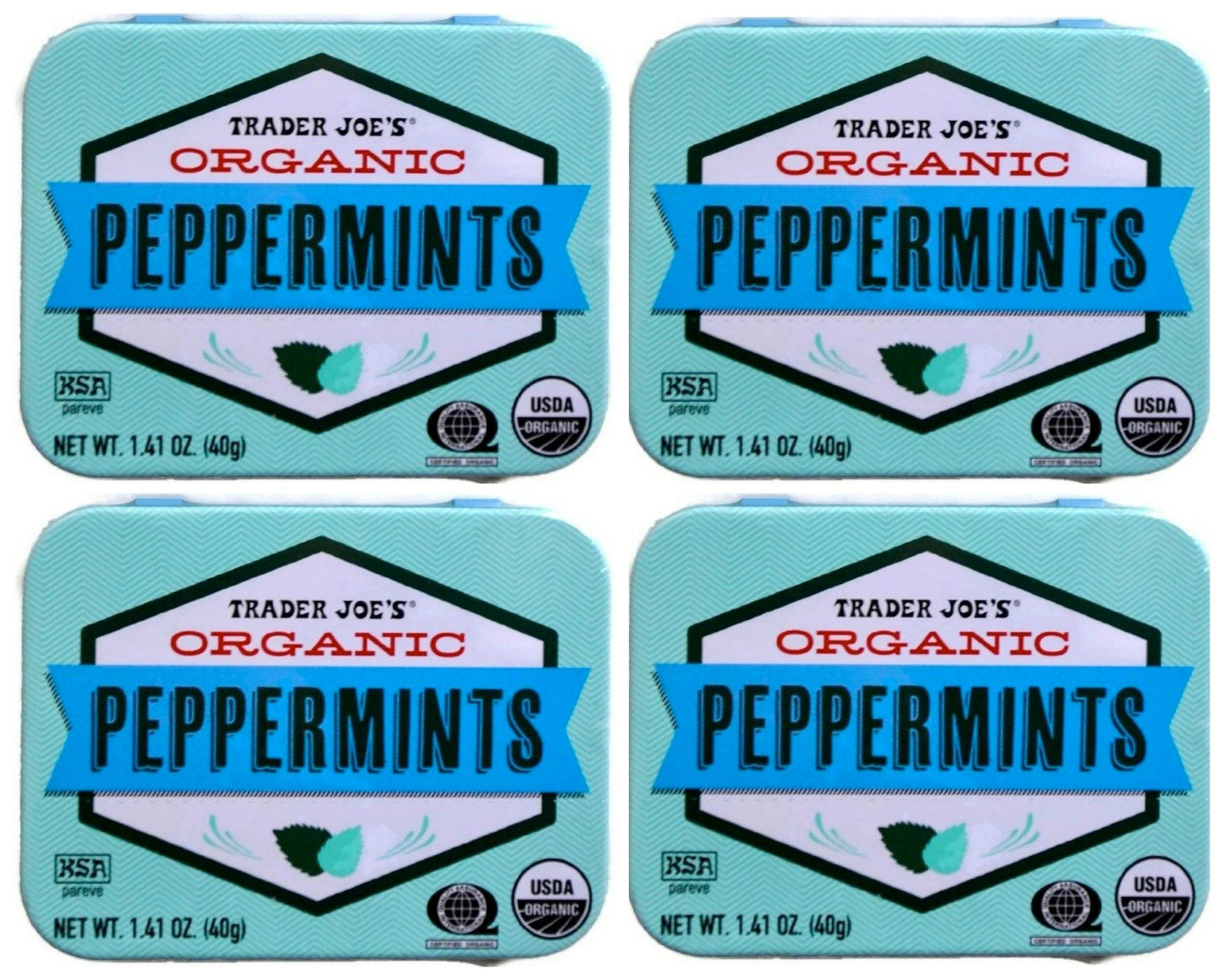Trader Joe'S Organic Peppermints, 1.41 Oz Tin (Pack Of 4) Gluten Free Vegan