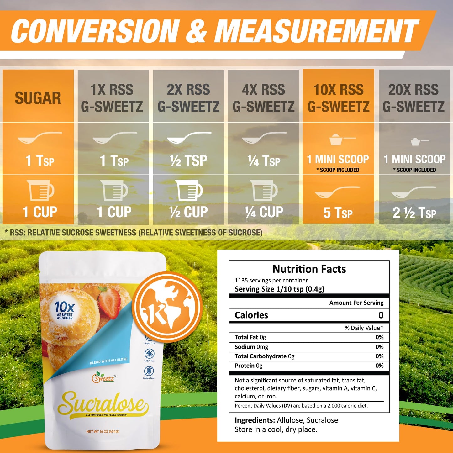G-Sweetz Allulose Sucralose Blend Sweetener - Zero Calorie, Sugar-Free, 16 oz, Keto Friendly