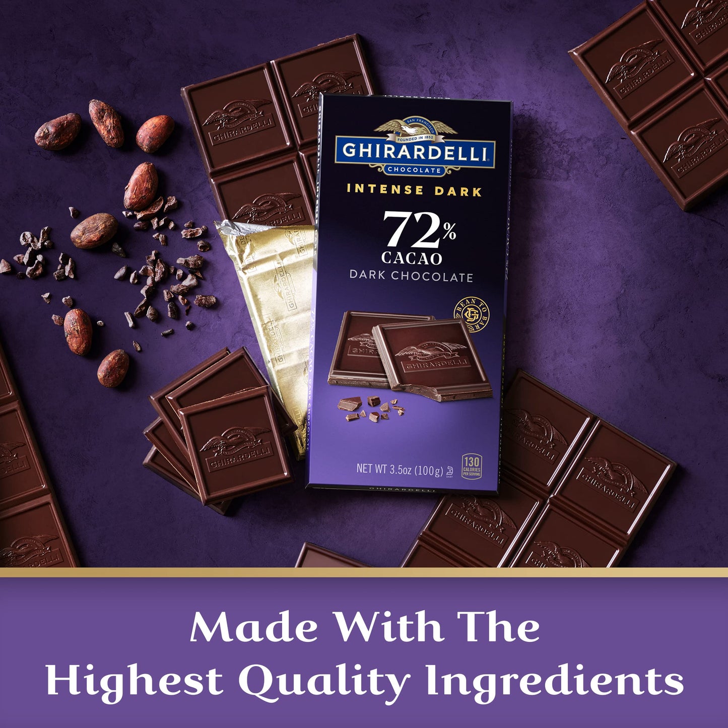 Ghirardelli Intense Dark Chocolate Bar, 72% Cacao, 3.5 oz, Pack of 4