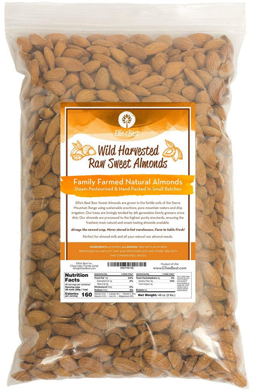 Raw Almonds Sweet Wild Harvested - Fresh & Plump - Naturally Steam Pasteurized 100% Natural Almonds - Family Farmed Since 1875 3lb. 5 & 10lb Bulk Bags Available - Ellies Best …