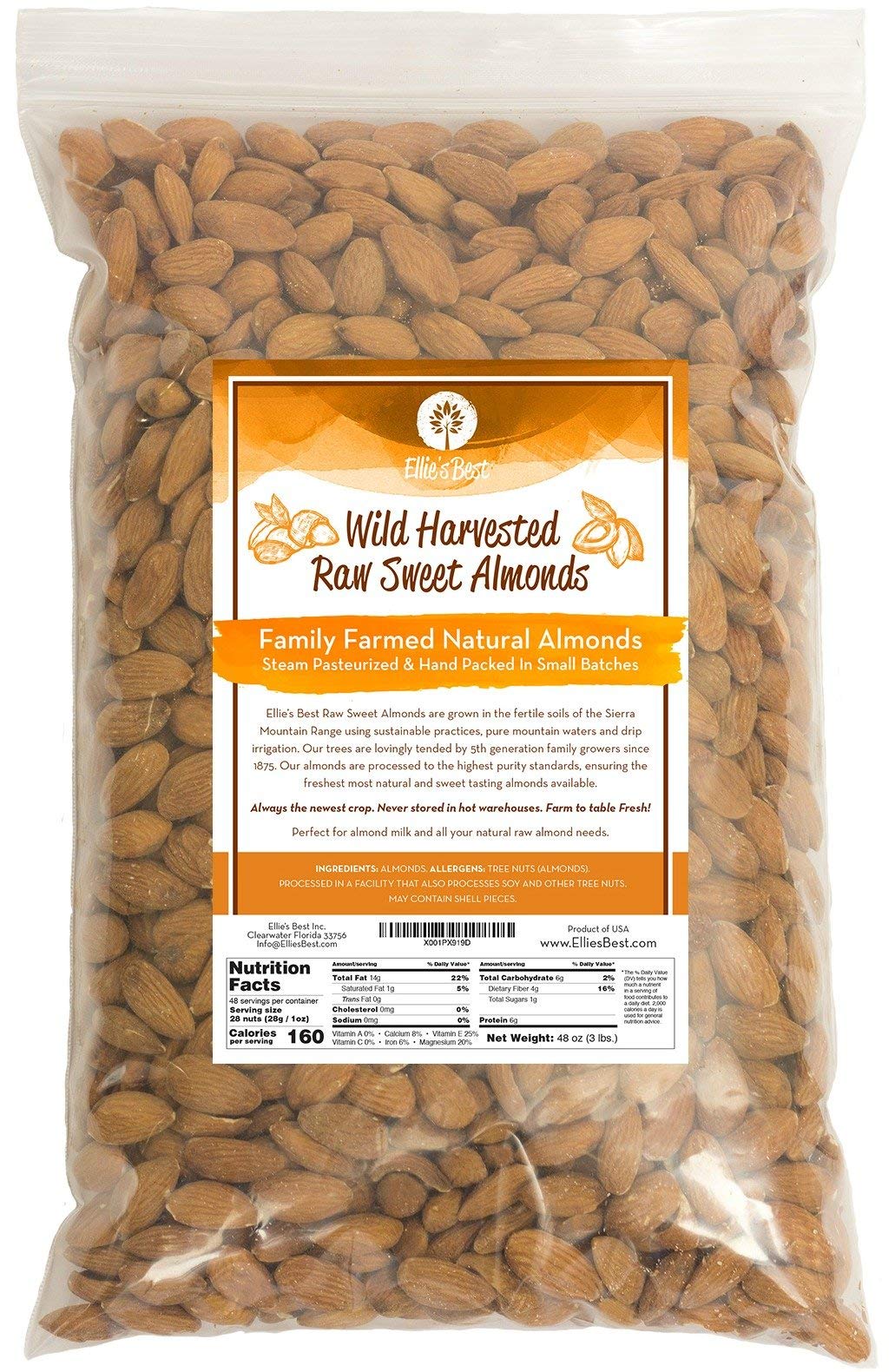 Raw Almonds Sweet Wild Harvested - Fresh & Plump - Naturally Steam Pasteurized 100% Natural Almonds - Family Farmed Since 1875 3