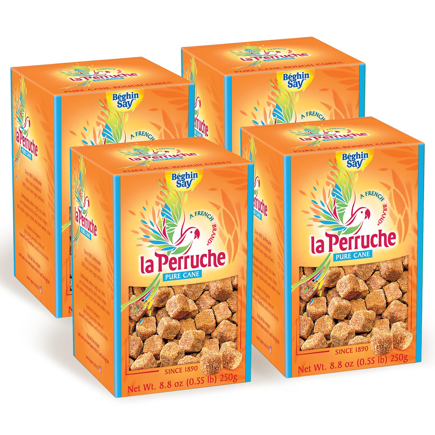La Perruche Pure Cane Brown Sugar Cubes, 250g (Pack of 4) - Ideal for Coffee