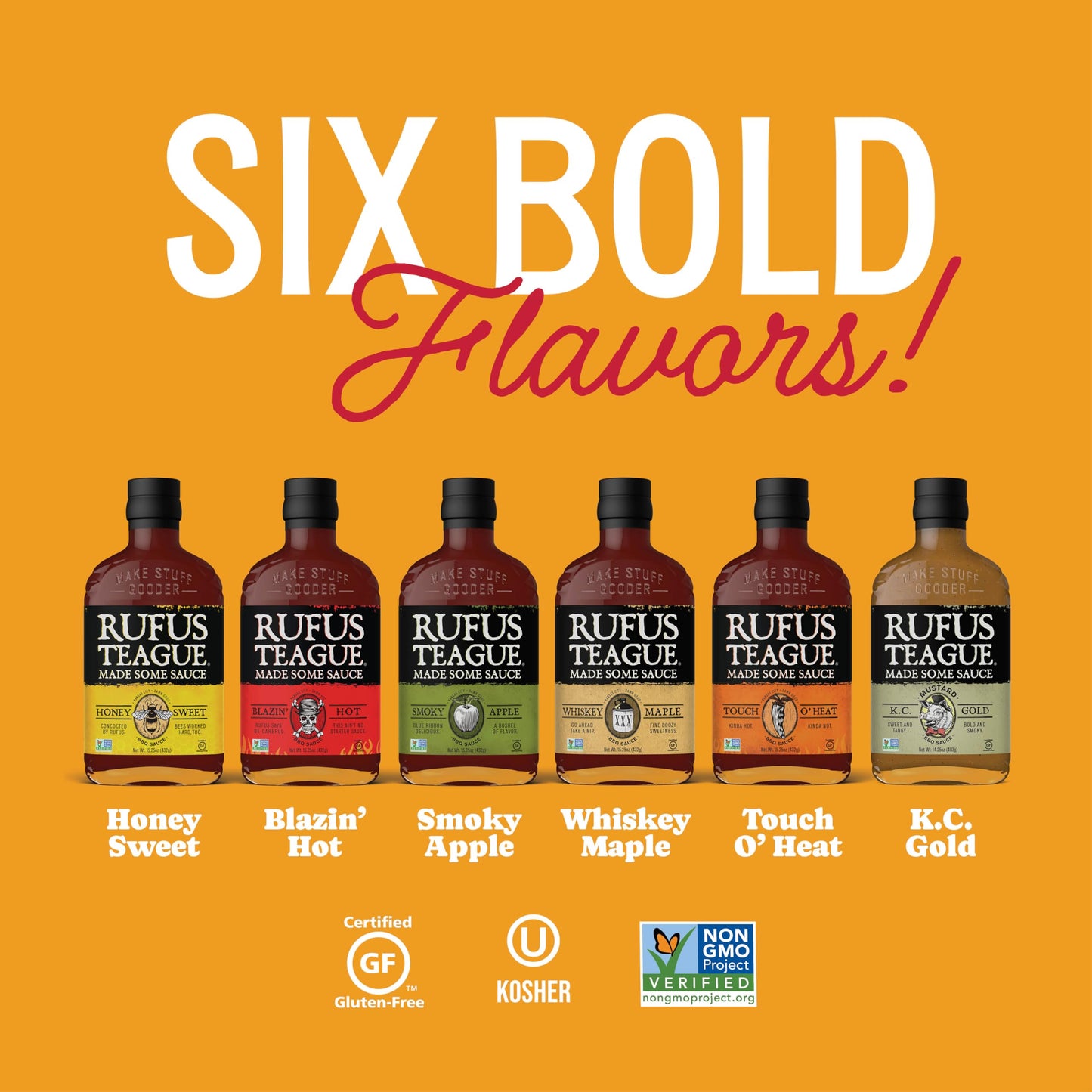 Rufus Teague Sweet Bbq Sauce Gift Set, Ultimate Variety Pack For Grilling And Marinating, 6 Flavor Collection, Ideal Bbq Gifts For Men Who Love Grilling