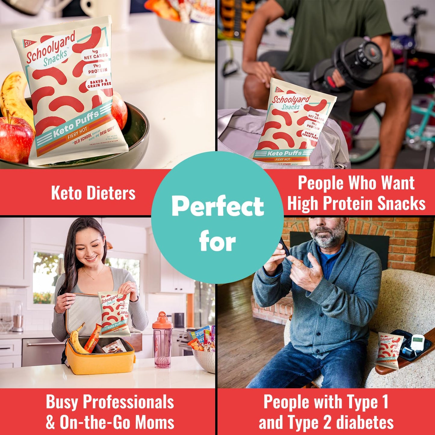 Schoolyard Snacks Protein Puffs - Fiery Hot, Low Carb, Gluten Free, 14g Protein, 12 Pack, 0.91 Ounce Each