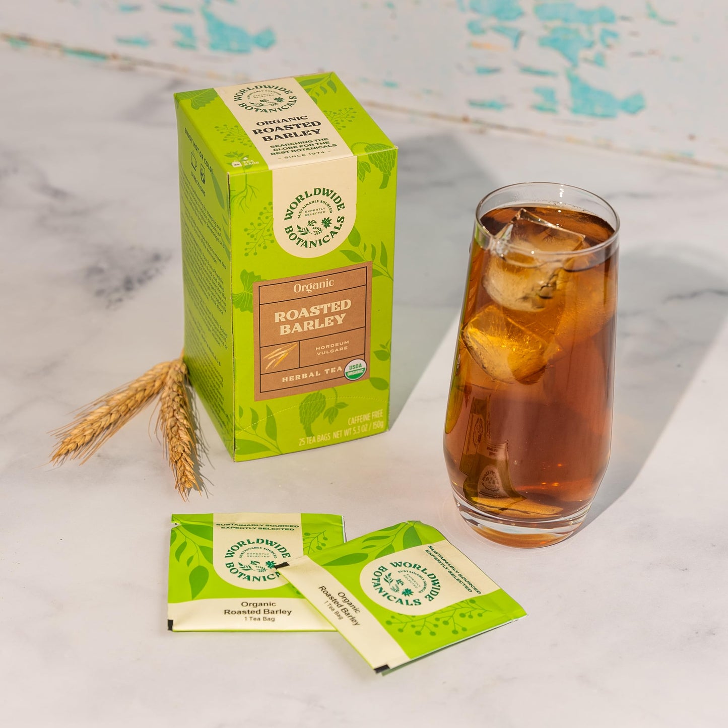 Worldwide Botanicals Organic Roasted Barley Tea, Caffeine-Free, 25 Tea Bags, 6g per Teabag, Kosher, AKA Mugicha, Boricha, Orzo