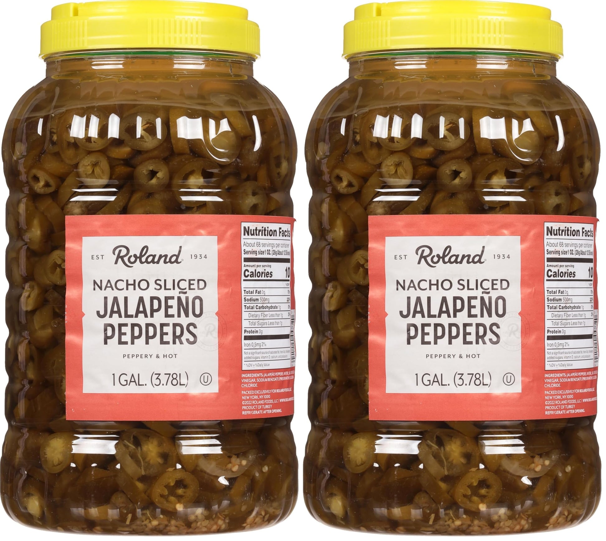 Roland Slice Jalapeno Peppers, 128-Ounce Jar (Pack of 2)