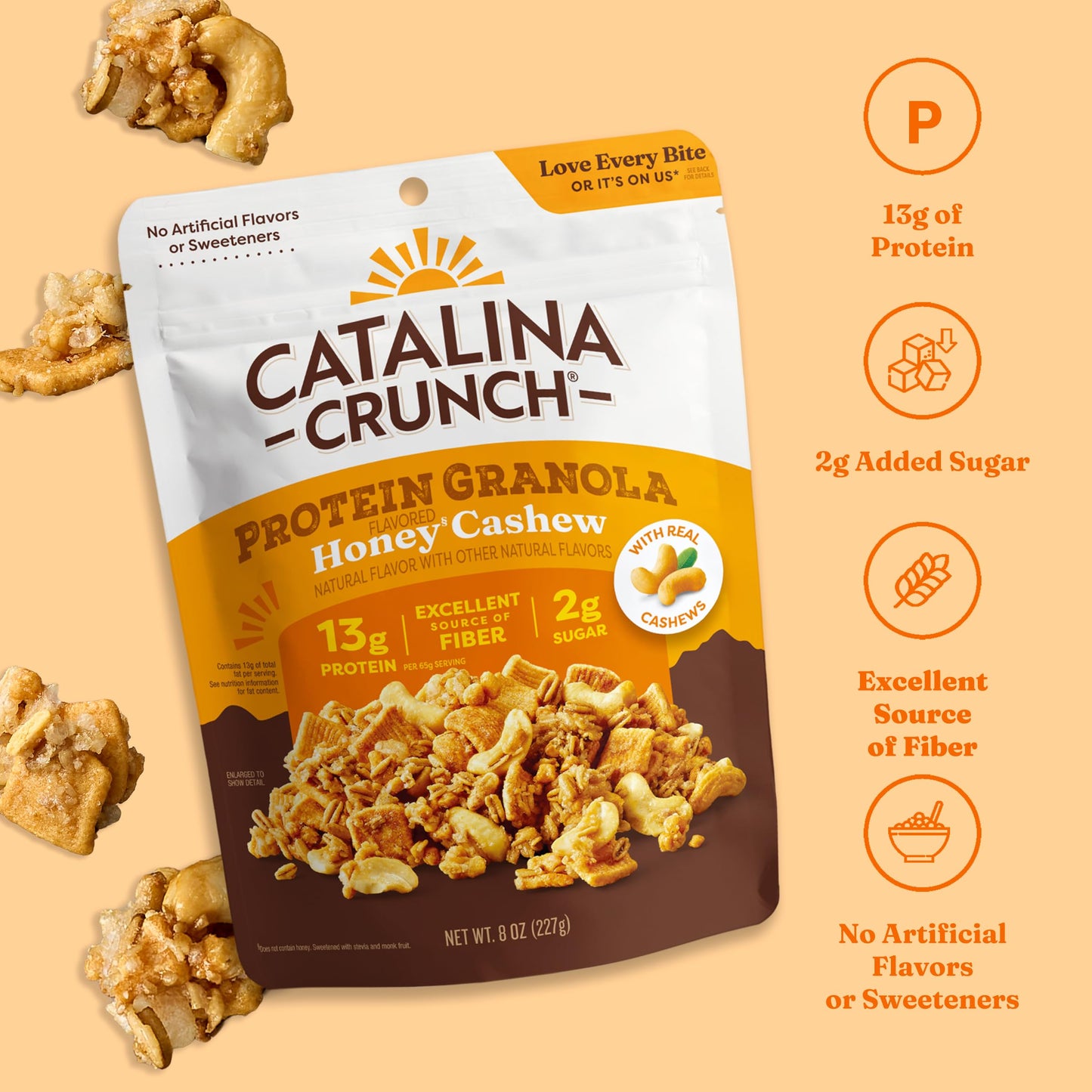 Catalina Crunch Protein Granola - Low Sugar Breakfast Cereal with 13g of Protein - Gluten Free, Keto Friendly - Honey Cashew - 8
