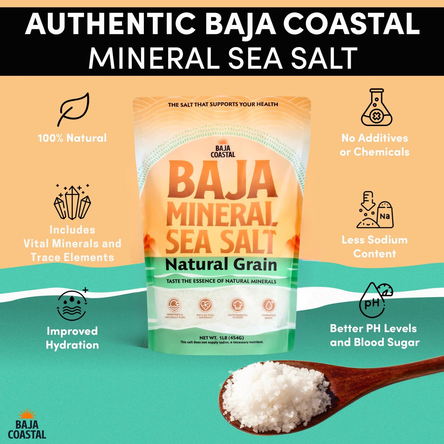 Baja Coastal Baja Mineral Sea Salt, Organic & Unrefined, Low Sodium, 16oz