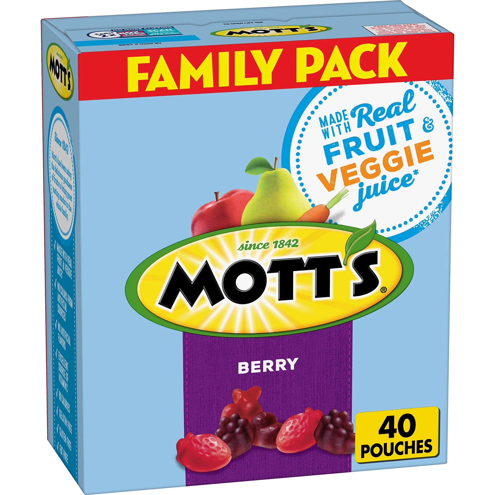 Motts Fruit Flavored Snacks, Halloween Treats, Berry, Gluten Free Snack, Family Pack, 40 Ct, 32 oz