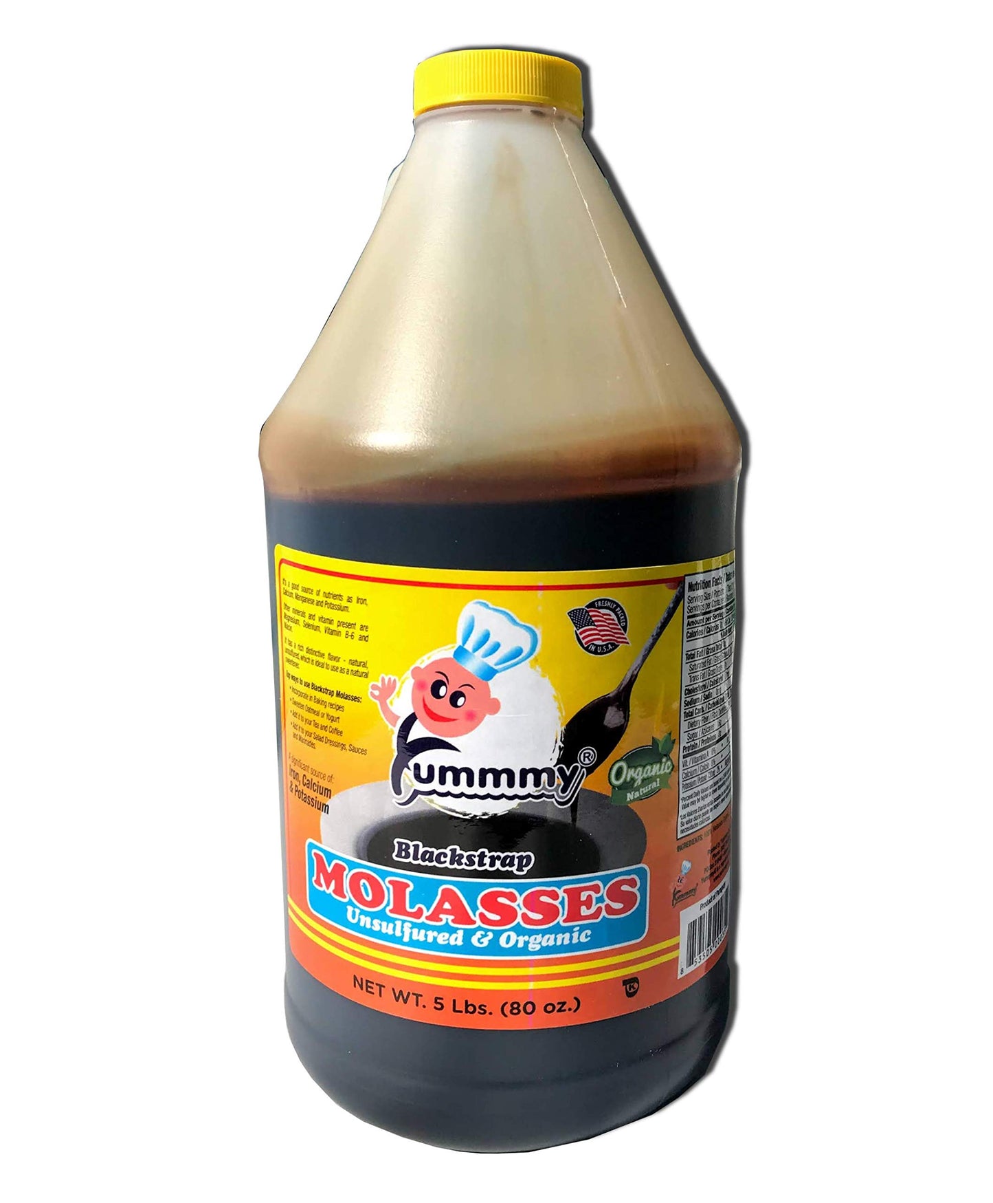 Yummmy Blackstrap Molasses - Melasa De Caa  5 Lbs  Kosher Certified  Dark Color  Bpa Free Container  All Natural  Unsulfured Sale By Weight