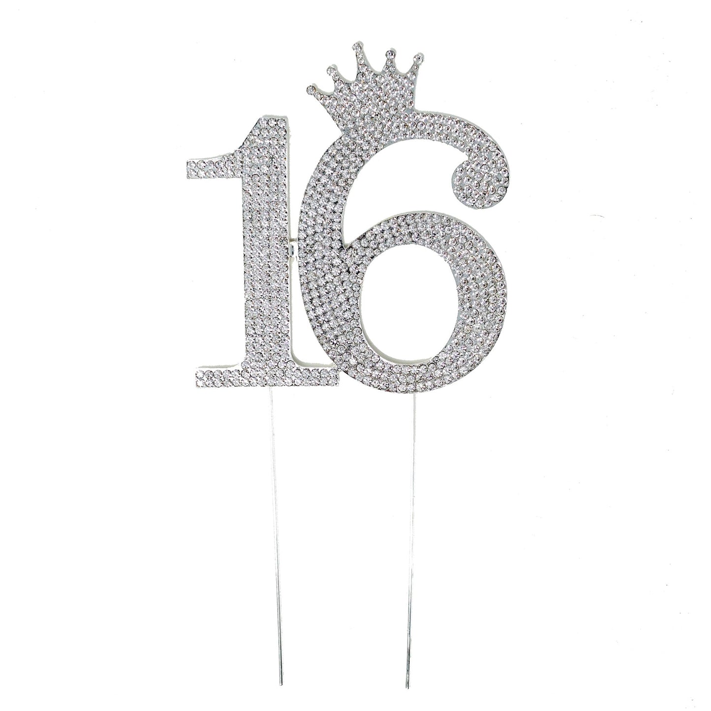 Chloe Elizabeth Rhinestone Princess Crown Cake Topper for Sweet 16 - Silver