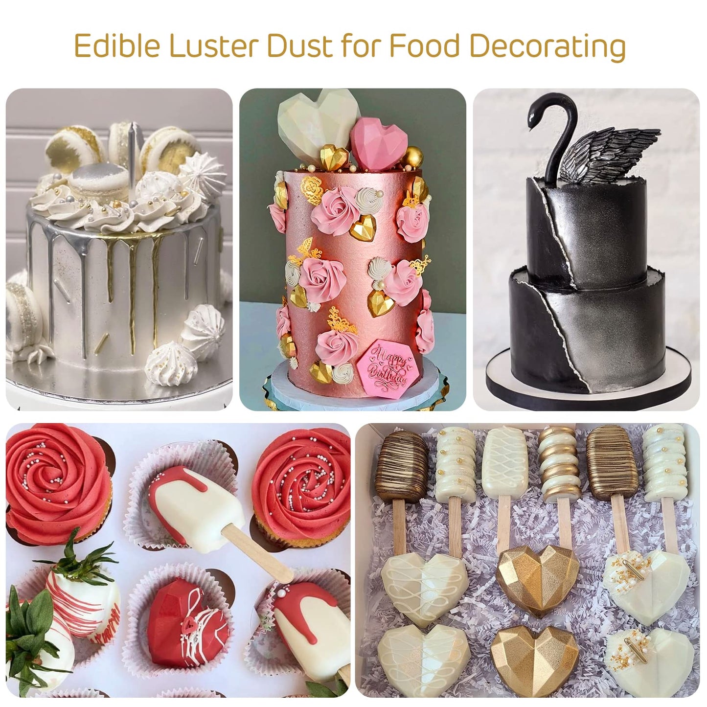 Cherrysea Gold Edible Luster Dust, Food Grade Dessert Powder for Baking, 10 Grams, Tasteless for Cupcakes, Cake Pops, Fondant, Chocolate