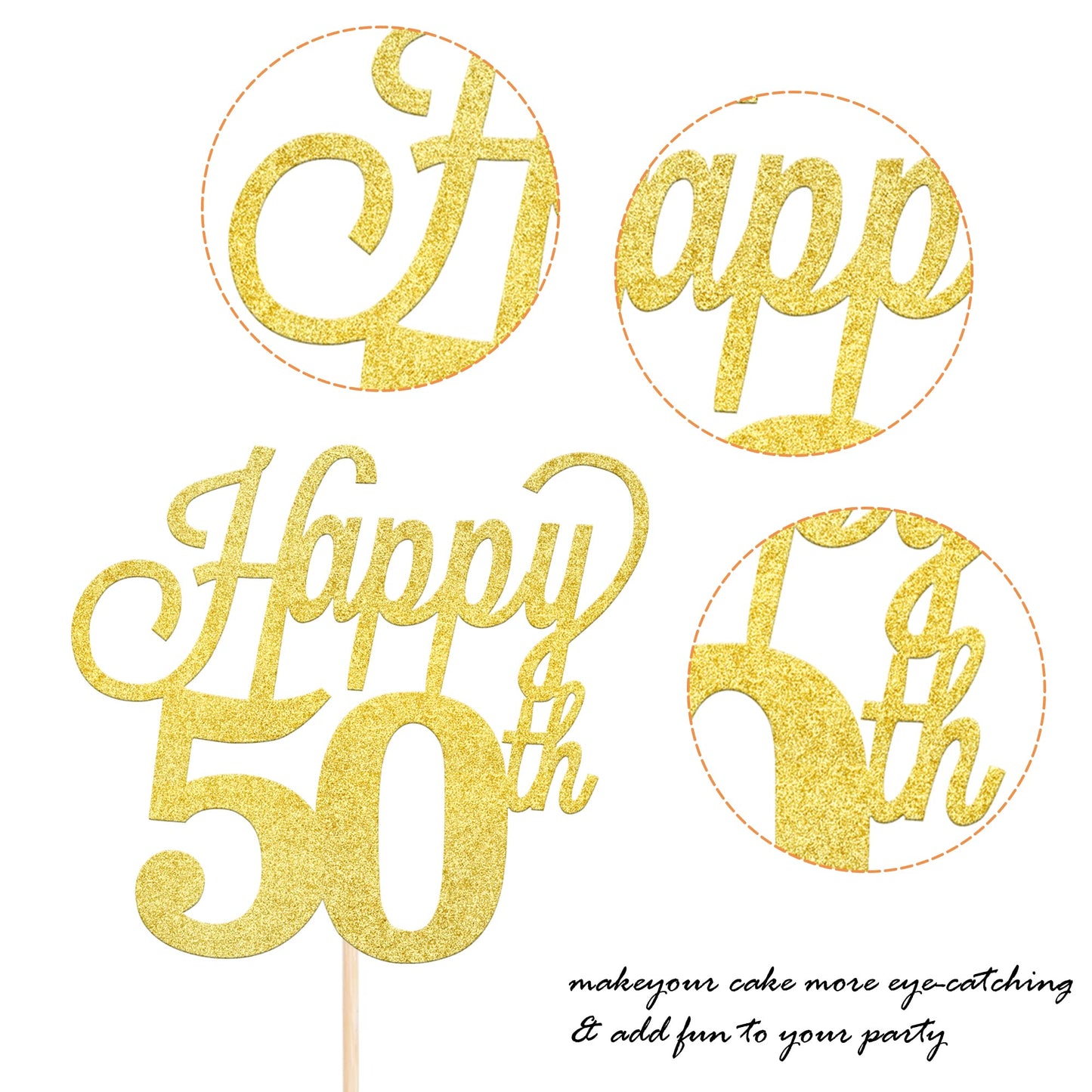 YCTHUNFISH 50th Birthday Cake Topper Black Glitter Number 50, Bamboo Material, Gold Color, Party Supplies for 50th Anniversary Celebrations
