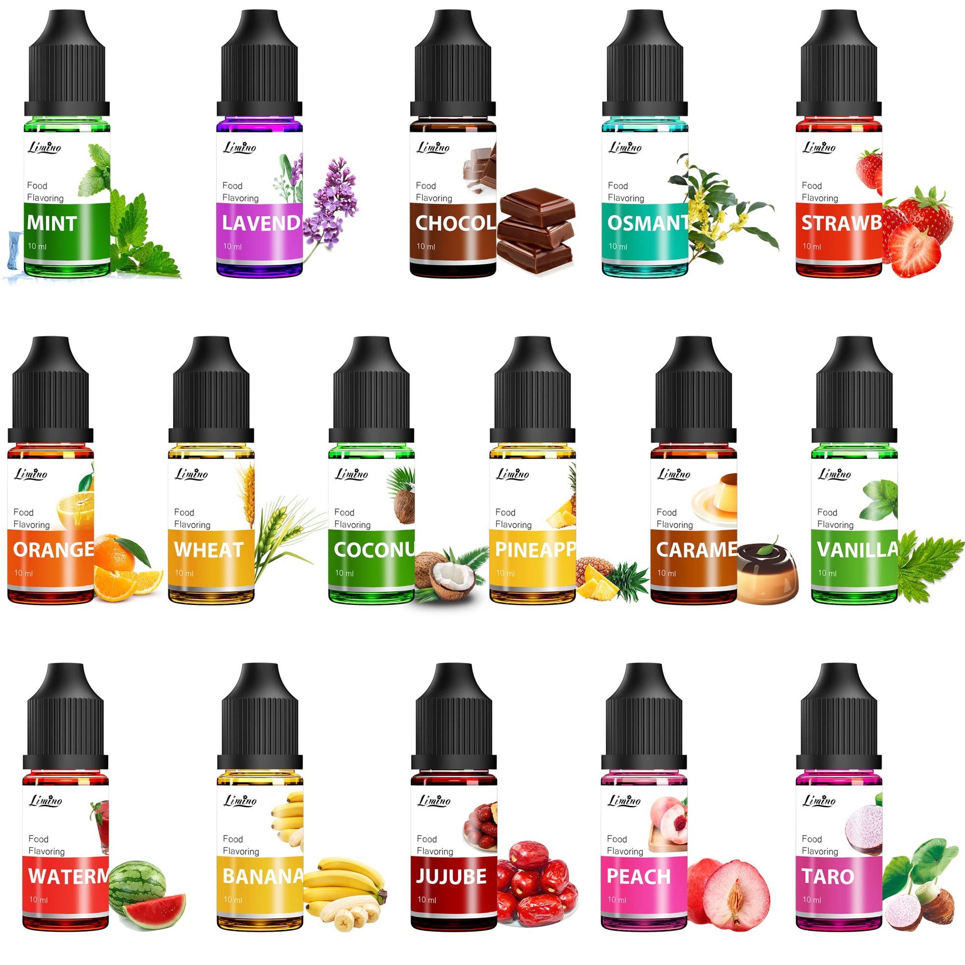 Food Flavoring Oil - 16 Pack x .34 Fl Oz Concentrated Flavor Oil Extracts for Baking, Cooking, Candy - Water & Oil Soluble Lip G